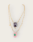 GAS BIJOUX - Collier scapulaire doré à l'or fin - Pièce RARE - Quartz rose et améthyste