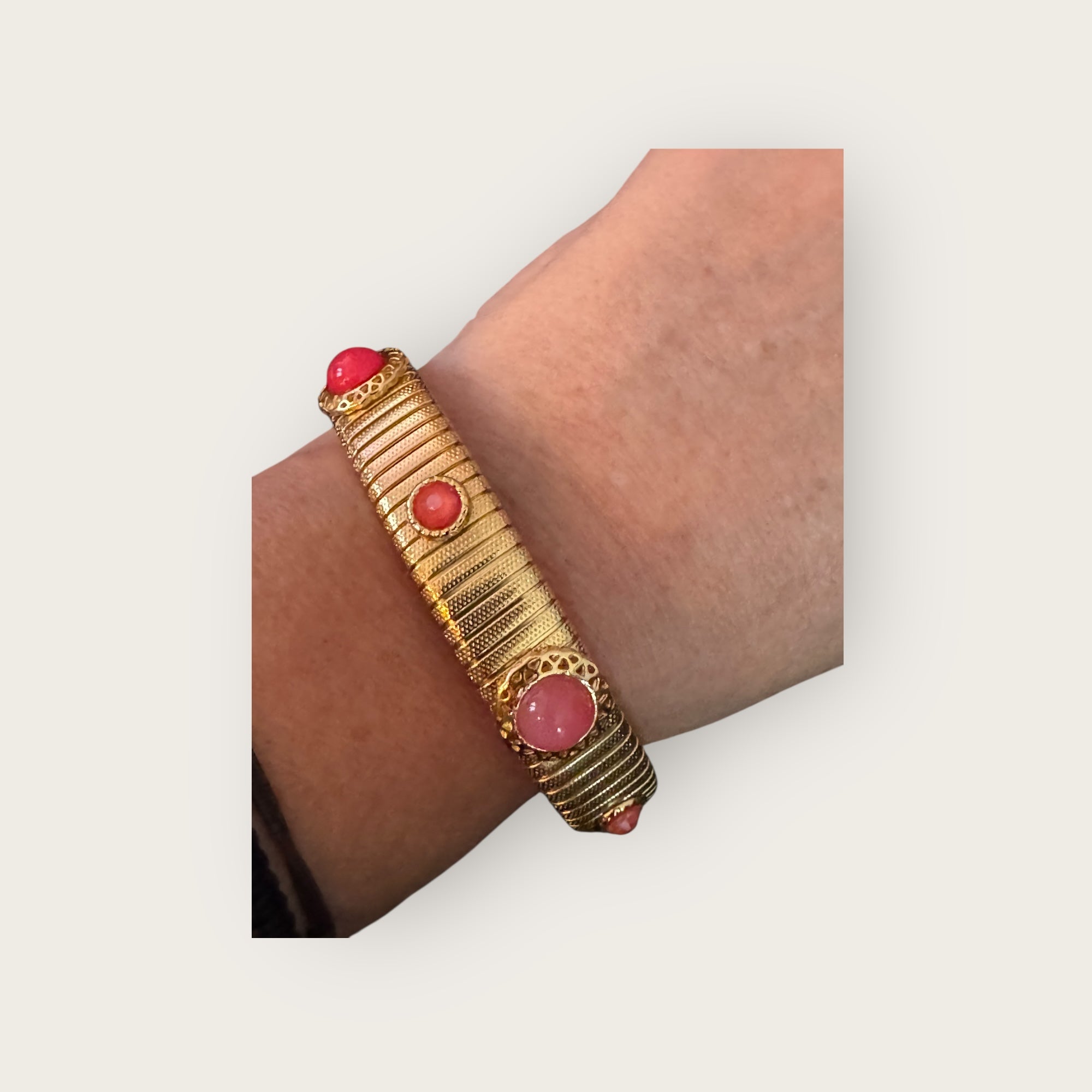 GAS BIJOUX - Bracelet STRADA moyen modèlera à l'or fin - Cabochons tons de rose
