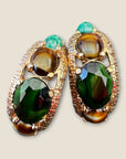 GAS BIJOUX - Boucles d'oreilles OREA dorées à l'or fin - Onyx vert, oeil de tigre et malachite