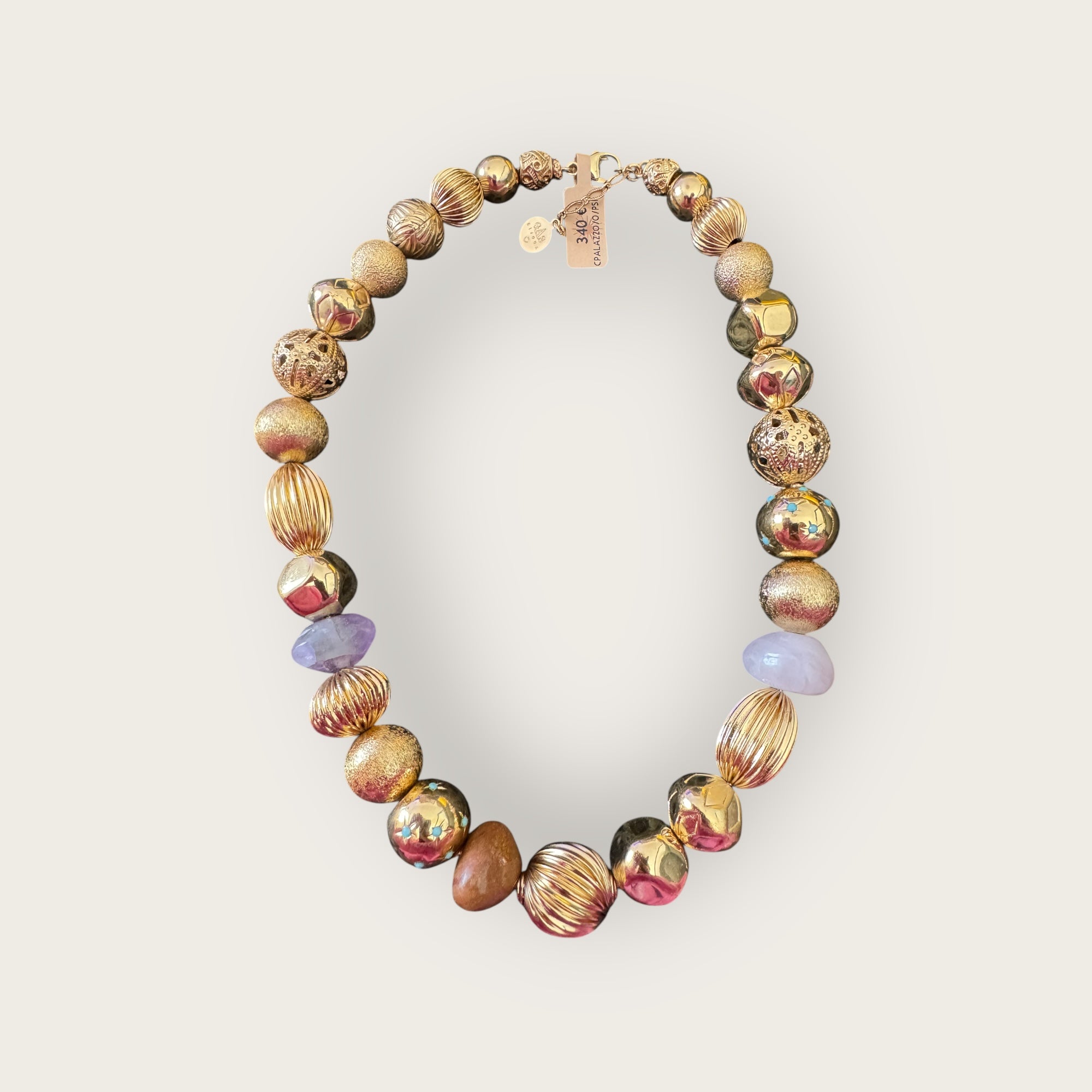 GAS BIJOUX -Collier PALAZZO doré à l’or fin - Quartz rose et améthyste