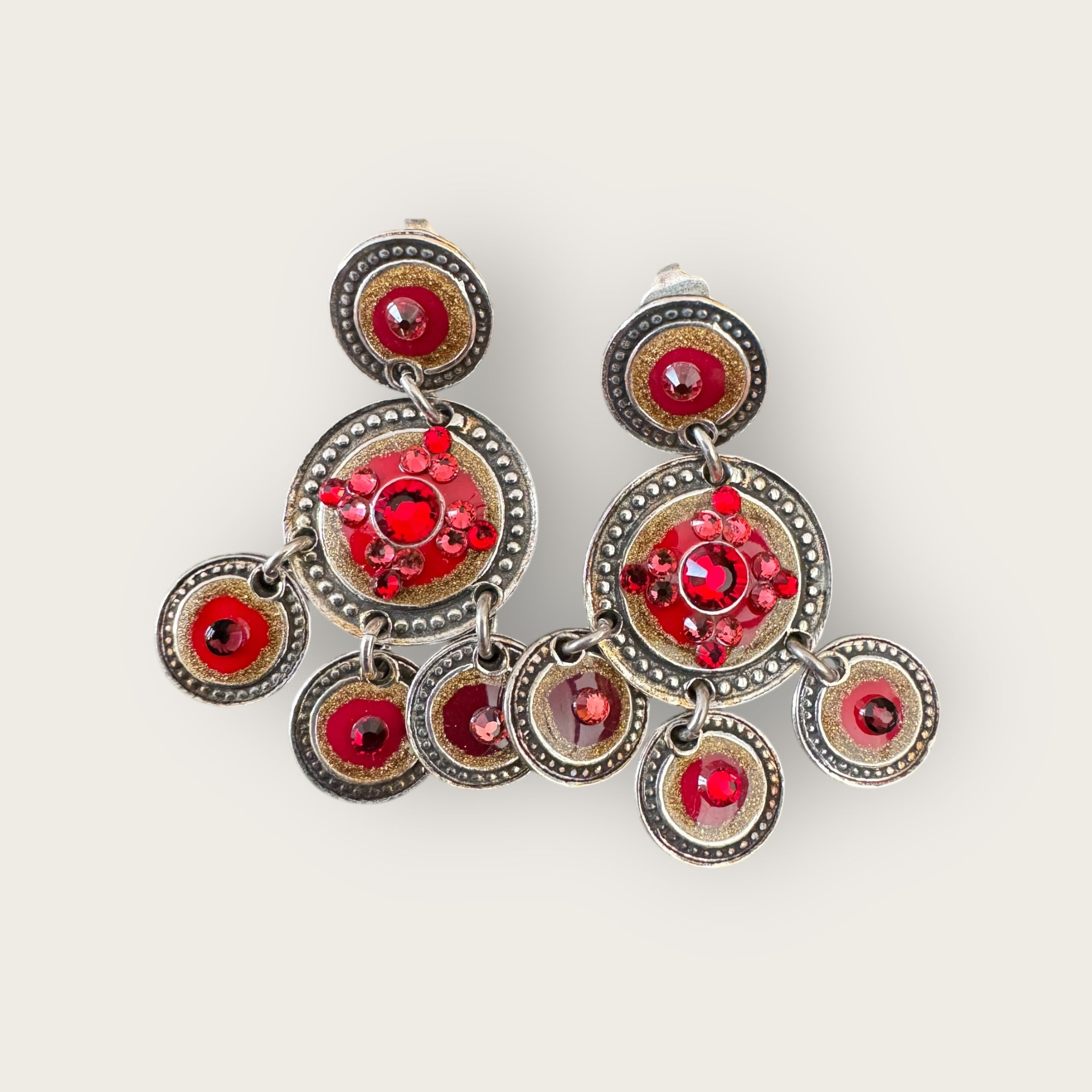 GAS BIJOUX - Boucles d'oreilles SEQUIN double rang base argentée et rouge