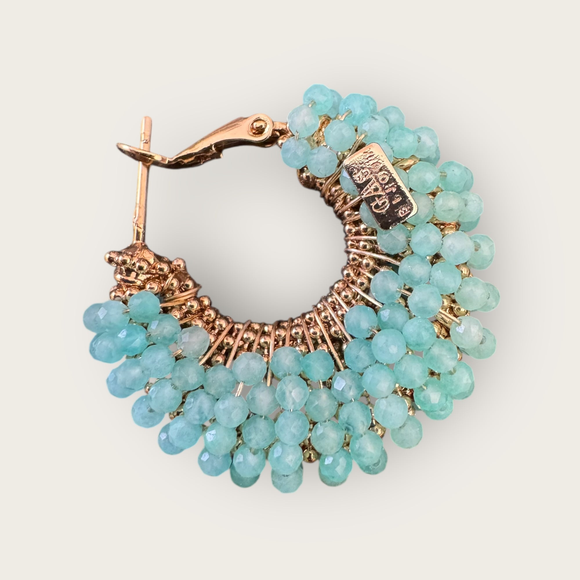 GAS BIJOUX - Boucles d'oreilles créoles IZZIA petit modèle dorées à l'or fin - Vert d'eau
