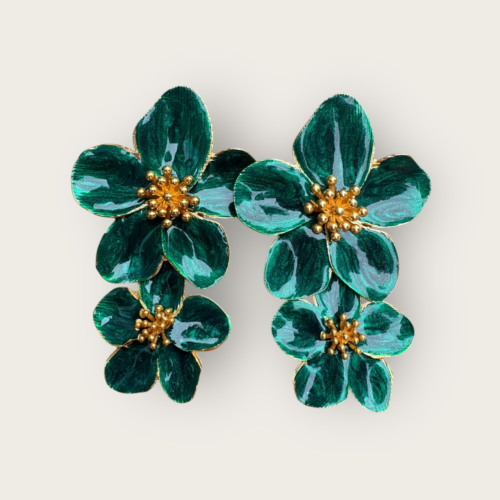 ARGELOUSE - Boucles d'oreilles HIBISCUS - Double vertes