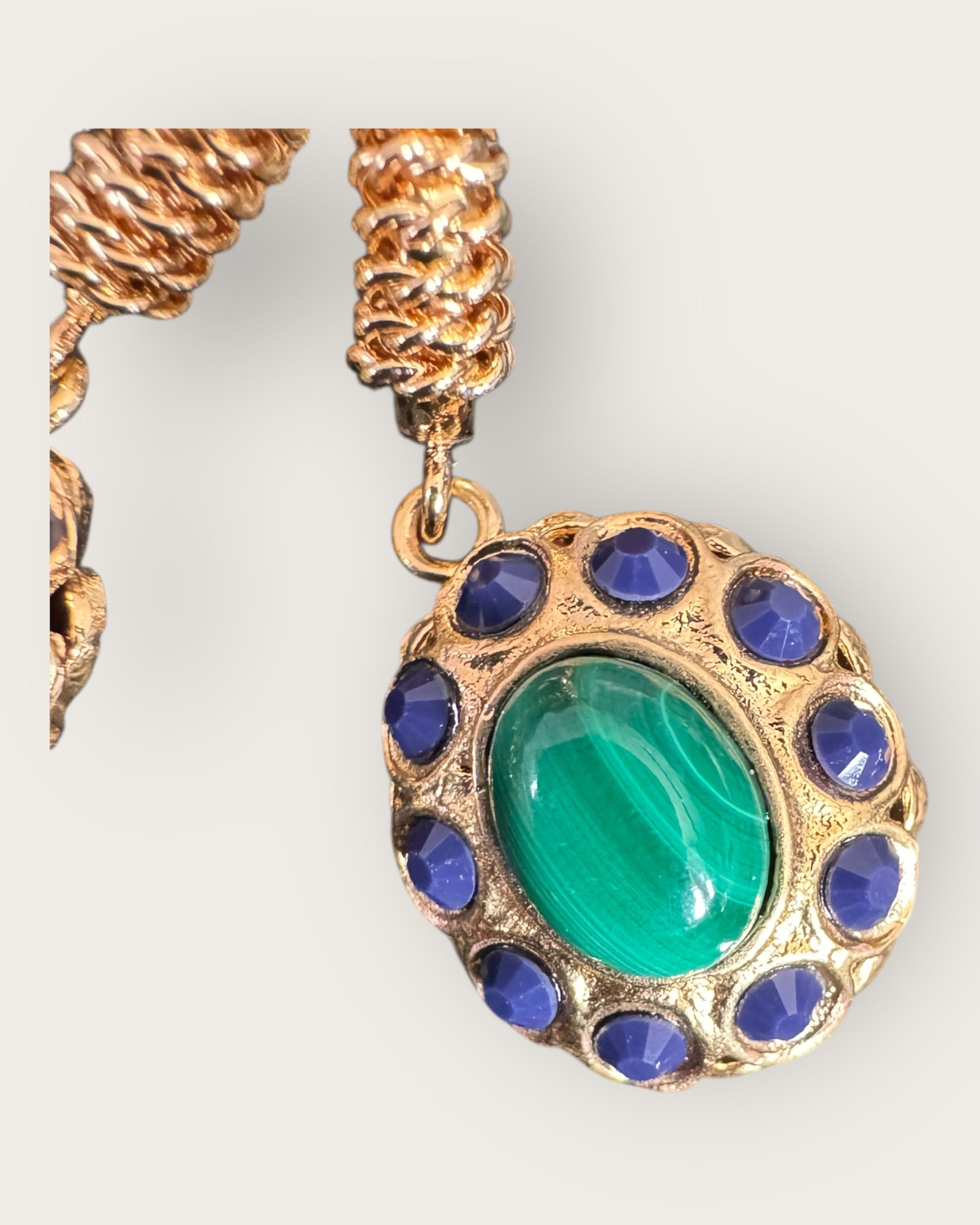 GAS BIJOUX - Boucles d'oreilles TAO SPLASH dorées à l'or fin - Malachite et cristaux marine