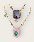 GAS BIJOUX - Collier scapulaire doré à l'or fin - Pièce RARE - Quartz rose et améthyste