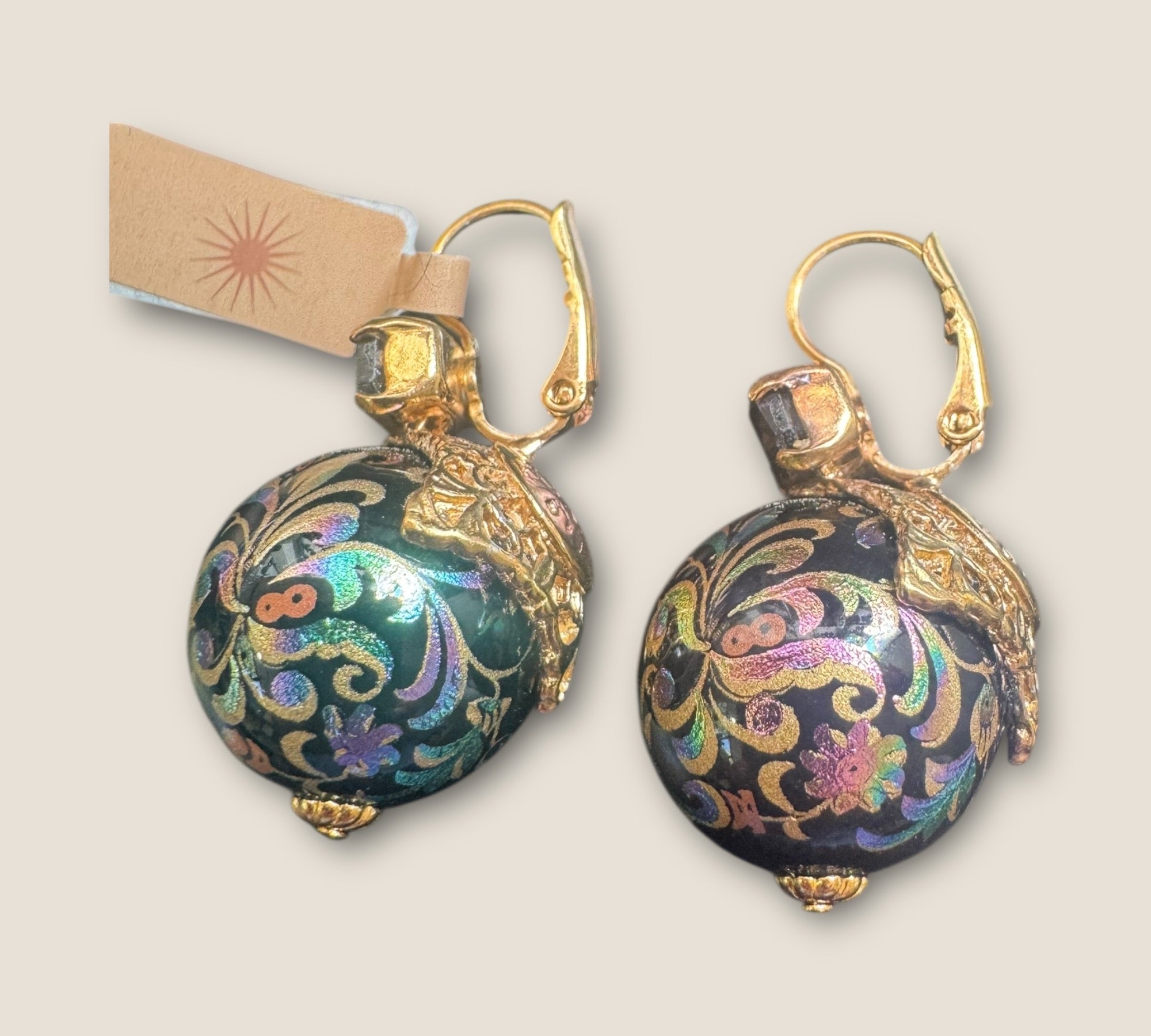 GAS BIJOUX - Boucles d’oreilles DECALCO dorées à l’or fin - Noires et cristaux marron