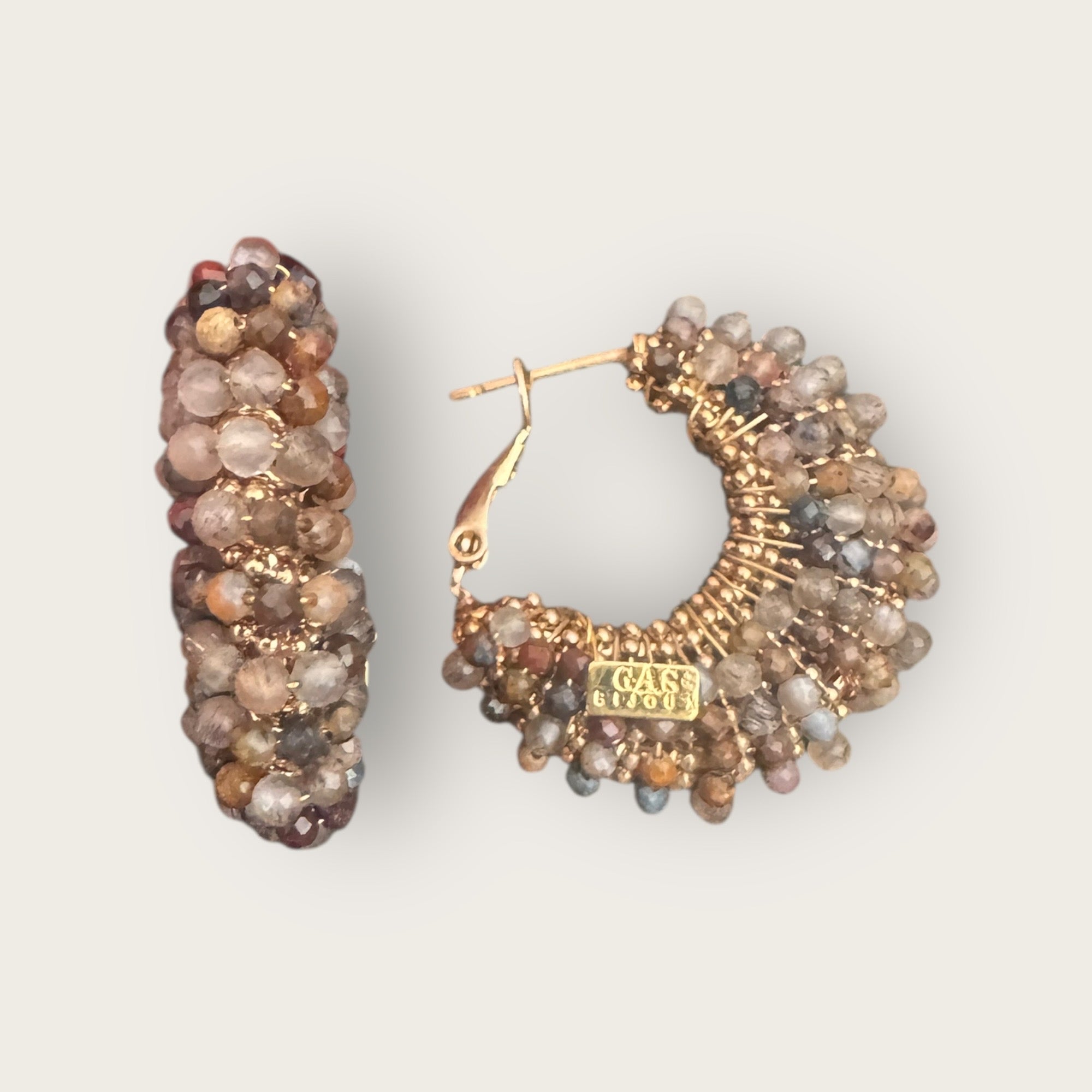 GAS BIJOUX - Boucles d’oreilles IZZIA petit modèle dorées - Mix de gris et marron