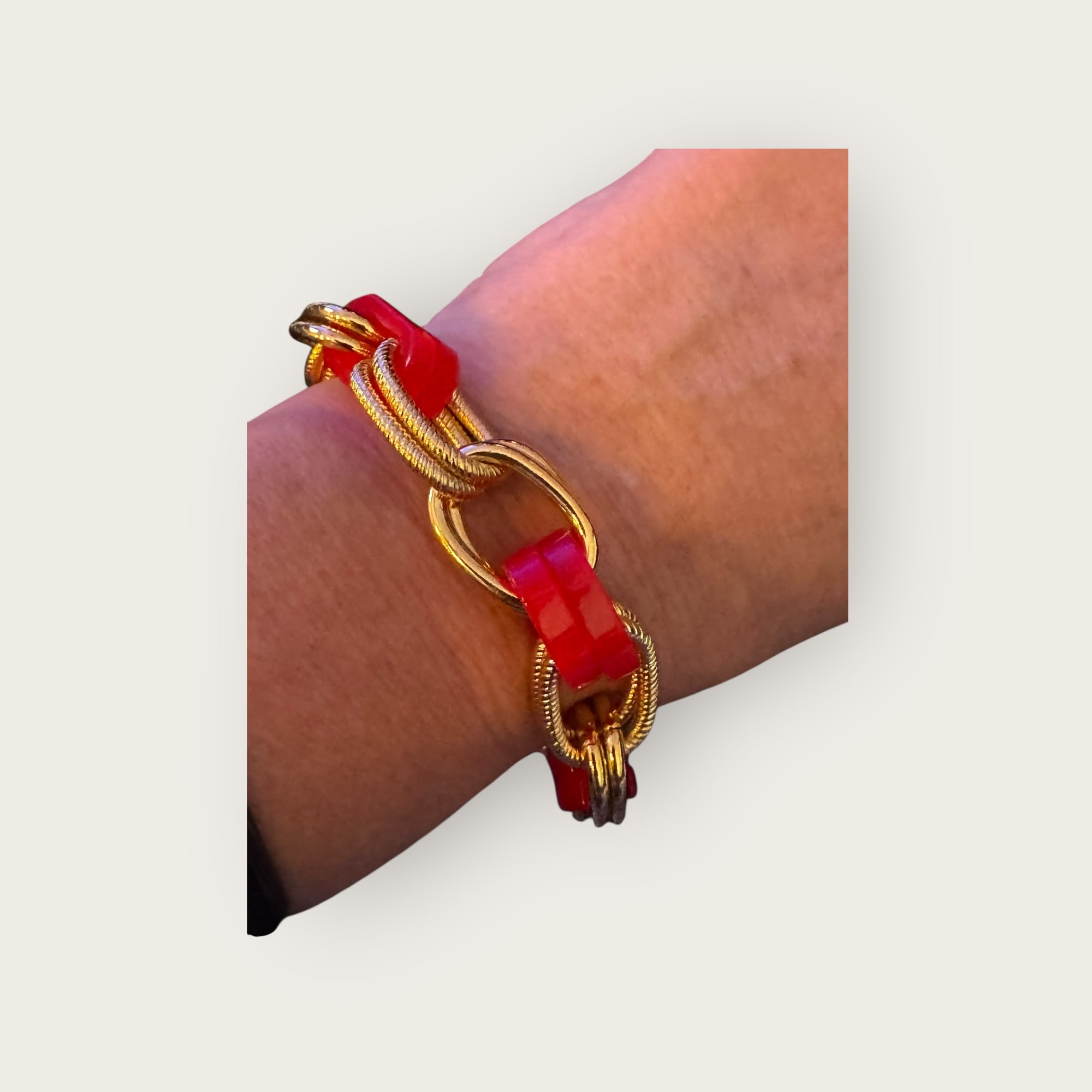 GAS BIJOUX - Bracelet BELL doré à l'or fin - Acetate Corail - NOUVEAU MODÈLE