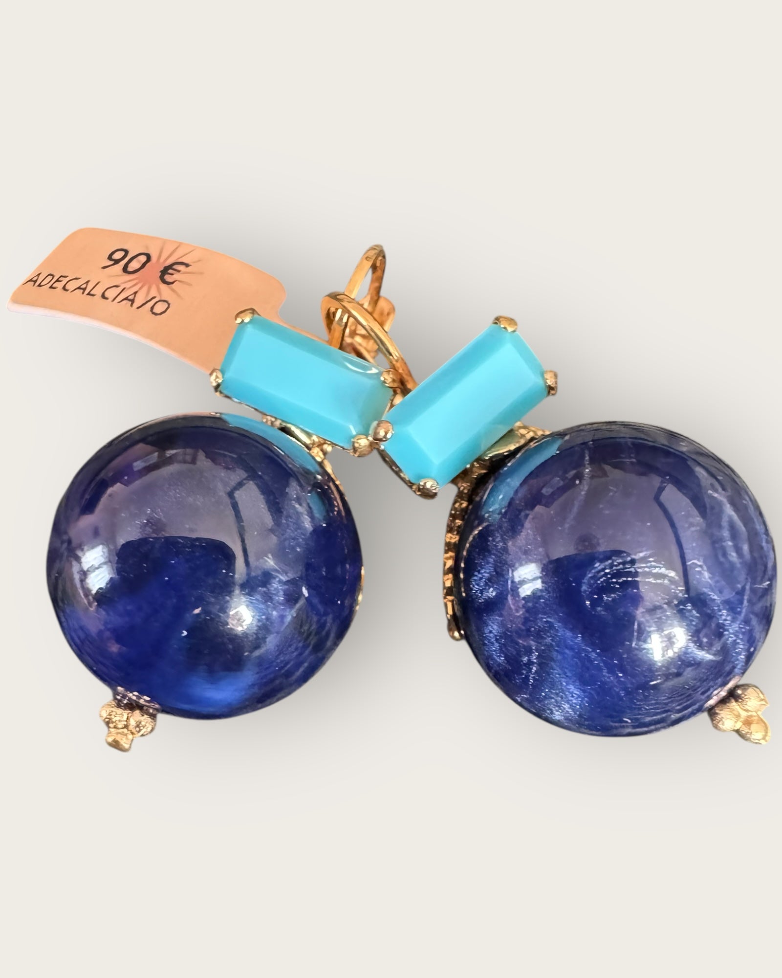 GAS BIJOUX - Boucles d'oreilles DECALCIA dorée à l'or fin - Bleu marine et cristaux turquoise