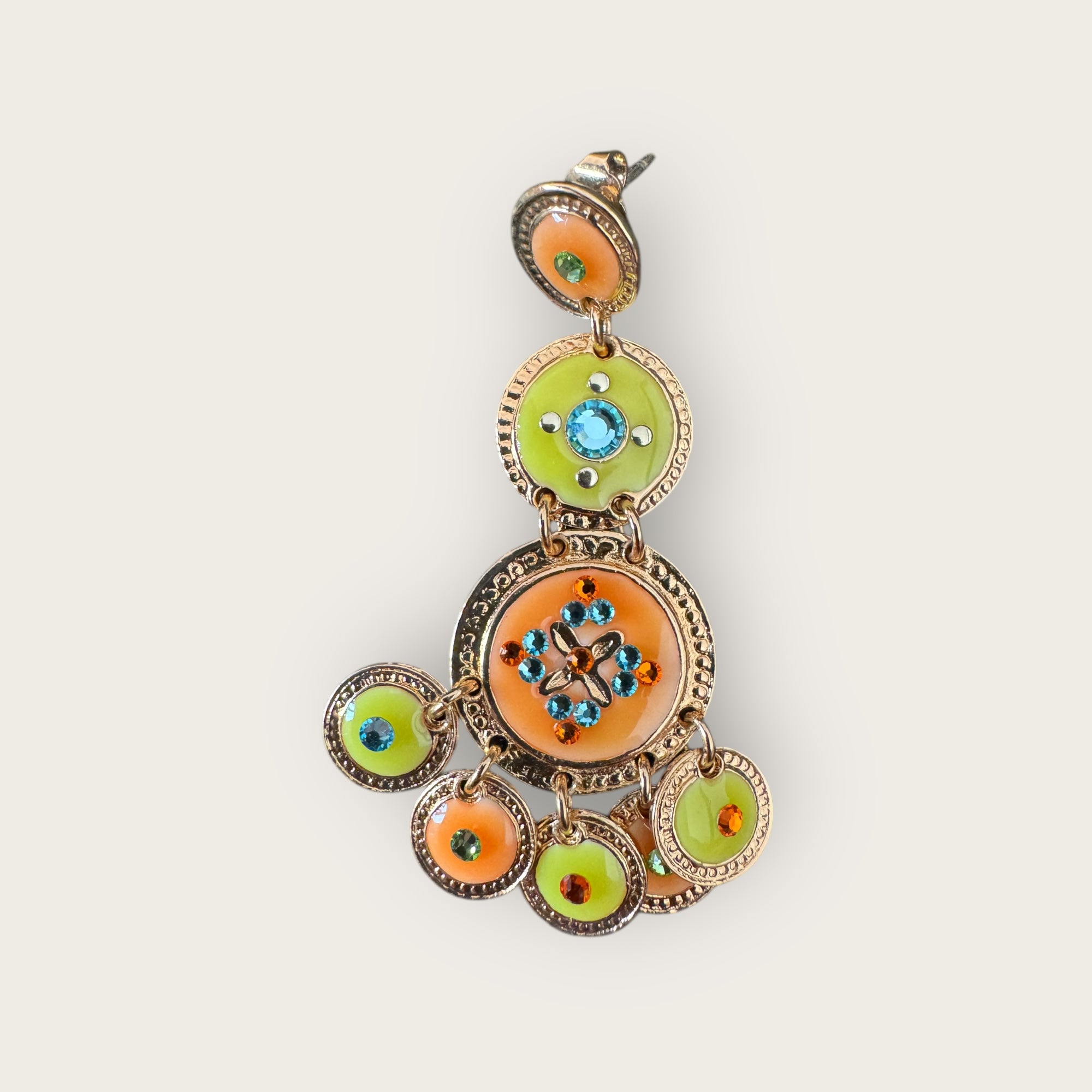 GAS BIJOUX - Boucle d'oreilles SEQUIN trois rangs dorées à l'or fin - Vers anis et orange