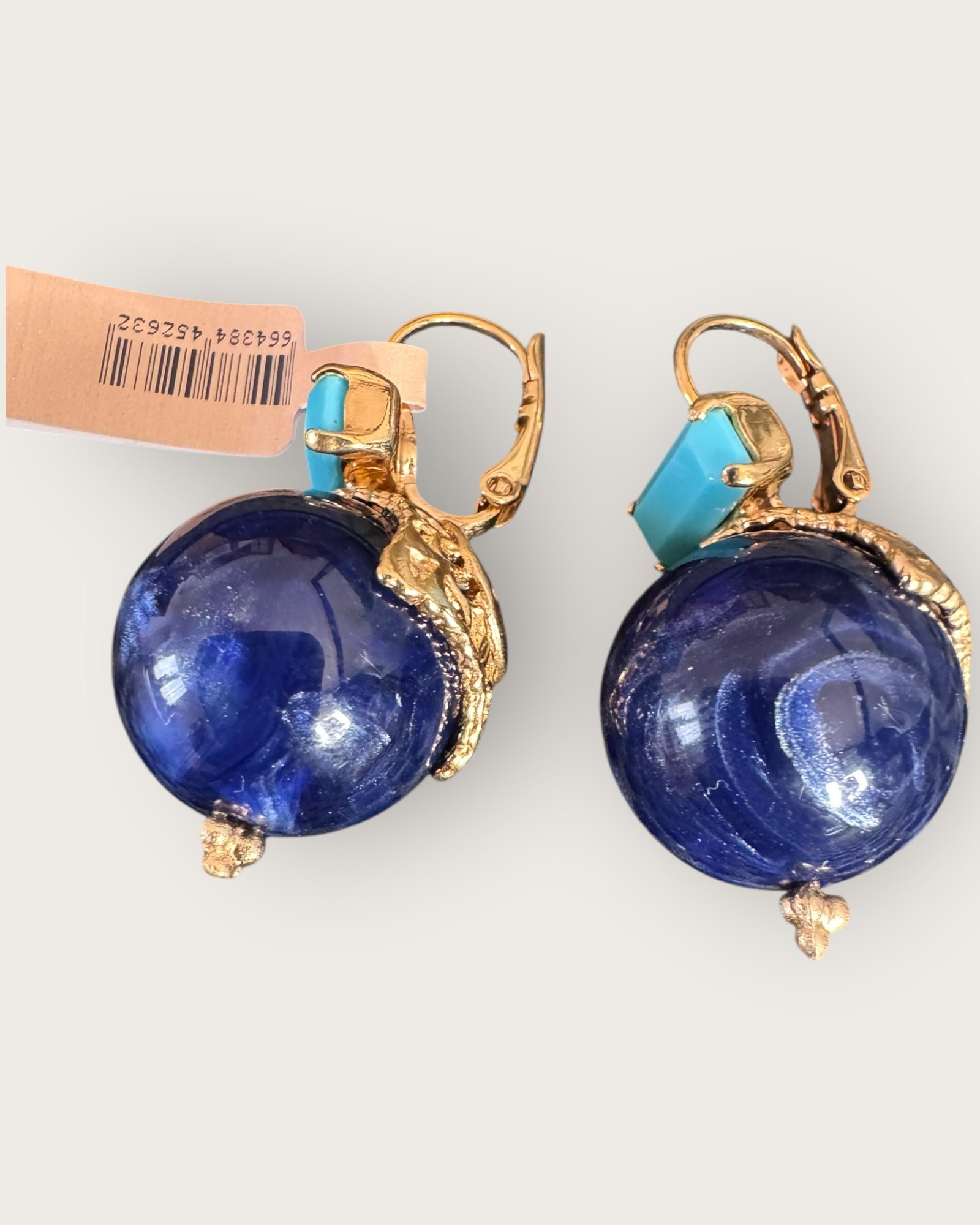 GAS BIJOUX - Boucles d'oreilles DECALCIA dorée à l'or fin - Bleu marine et cristaux turquoise