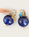 GAS BIJOUX - Boucles d'oreilles DECALCIA dorée à l'or fin - Bleu marine et cristaux turquoise