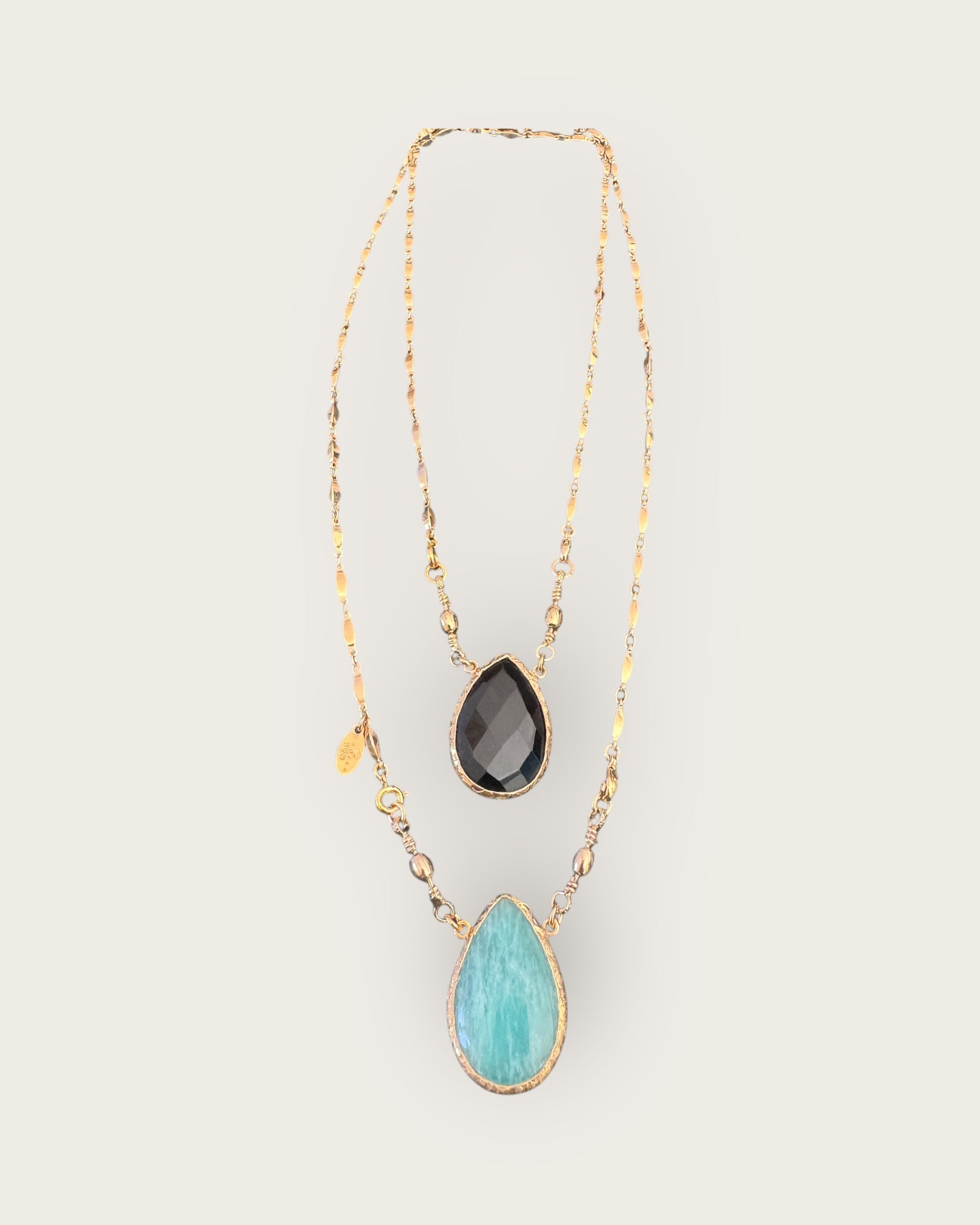 GAS BIJOUX - Collier serti SCAPULAIRE doré à l'or fin - Onyx et Turquoise