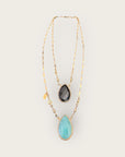 GAS BIJOUX - Collier serti SCAPULAIRE doré à l'or fin - Onyx et Turquoise