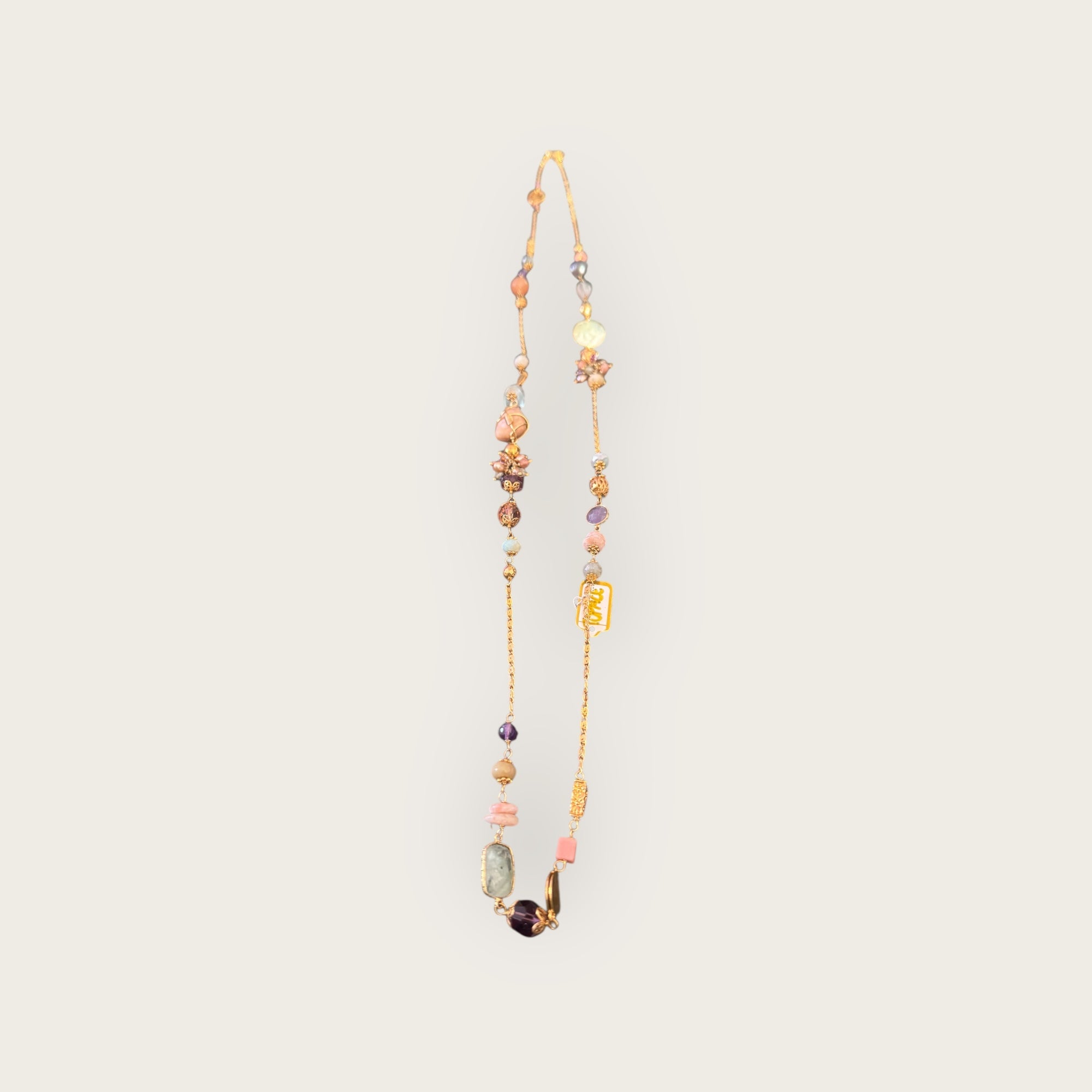 GAS BIJOUX - Sautoir VICTORIEN doré à l'or fin - Amazonite et quartz