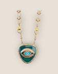 GAS BIJOUX - Collier BILY doré à l’or fin - Cabochon agate verte avec oeil de nazar - RARE