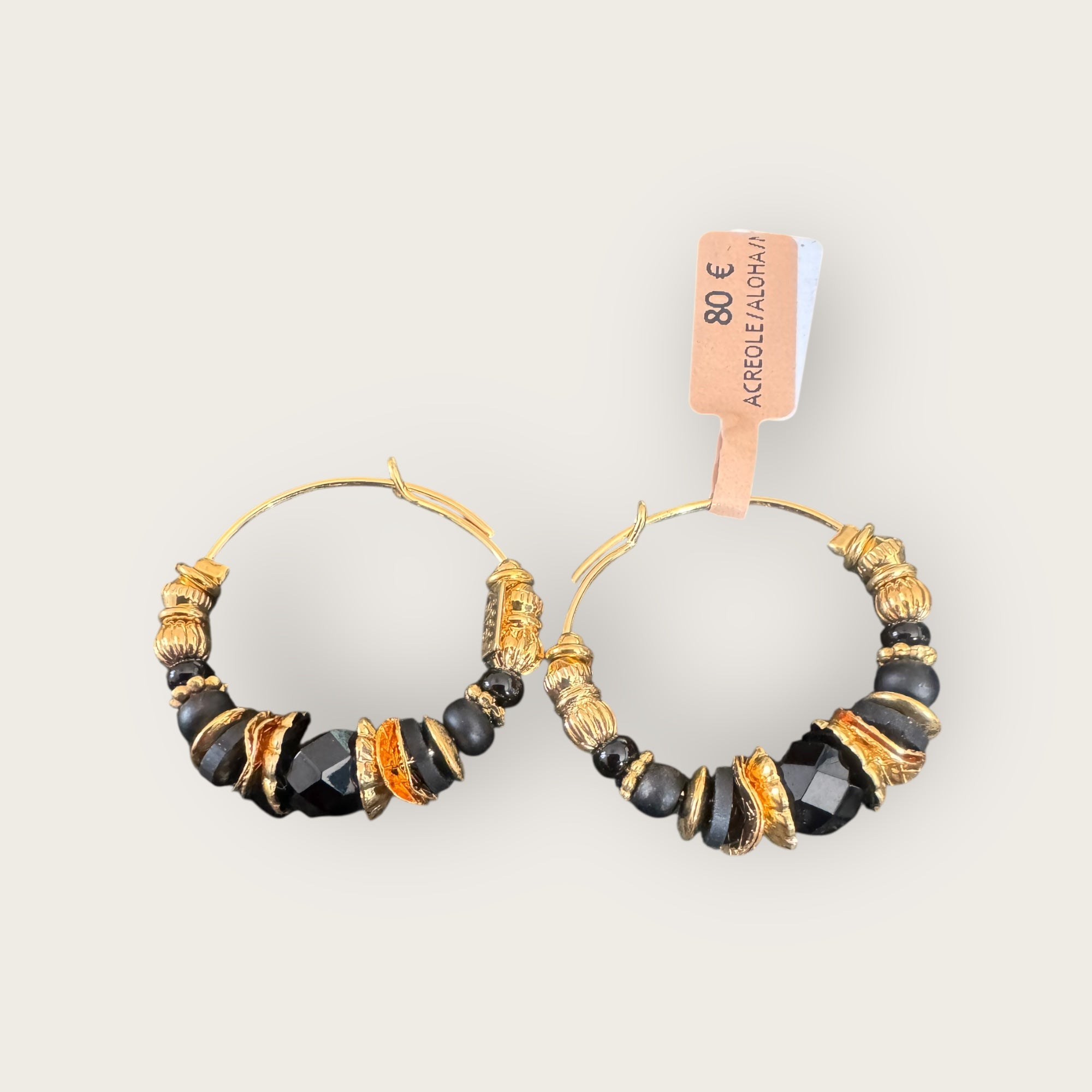 GAS BIJOUX - Boucles d'oreilles créoles ALOHA mini dorées à l'or fin - Noires