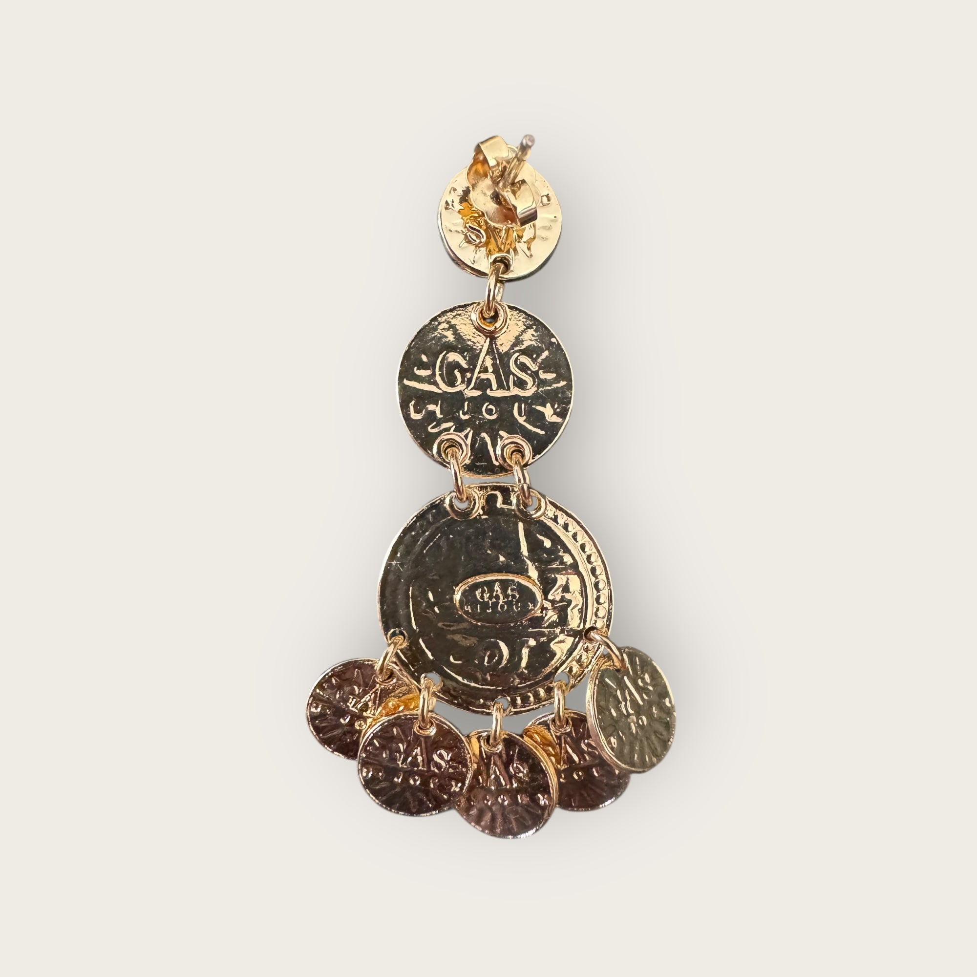 GAS BIJOUX - Boucle d'oreilles SEQUIN trois rangs dorées à l'or fin - Vers anis et orange