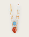 GAS BIJOUX - Collier Scapulaire serti doré à l'or fin - Cornaline et Aigue Marine