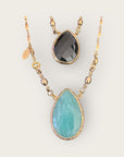 GAS BIJOUX - Collier serti SCAPULAIRE doré à l'or fin - Onyx et Turquoise
