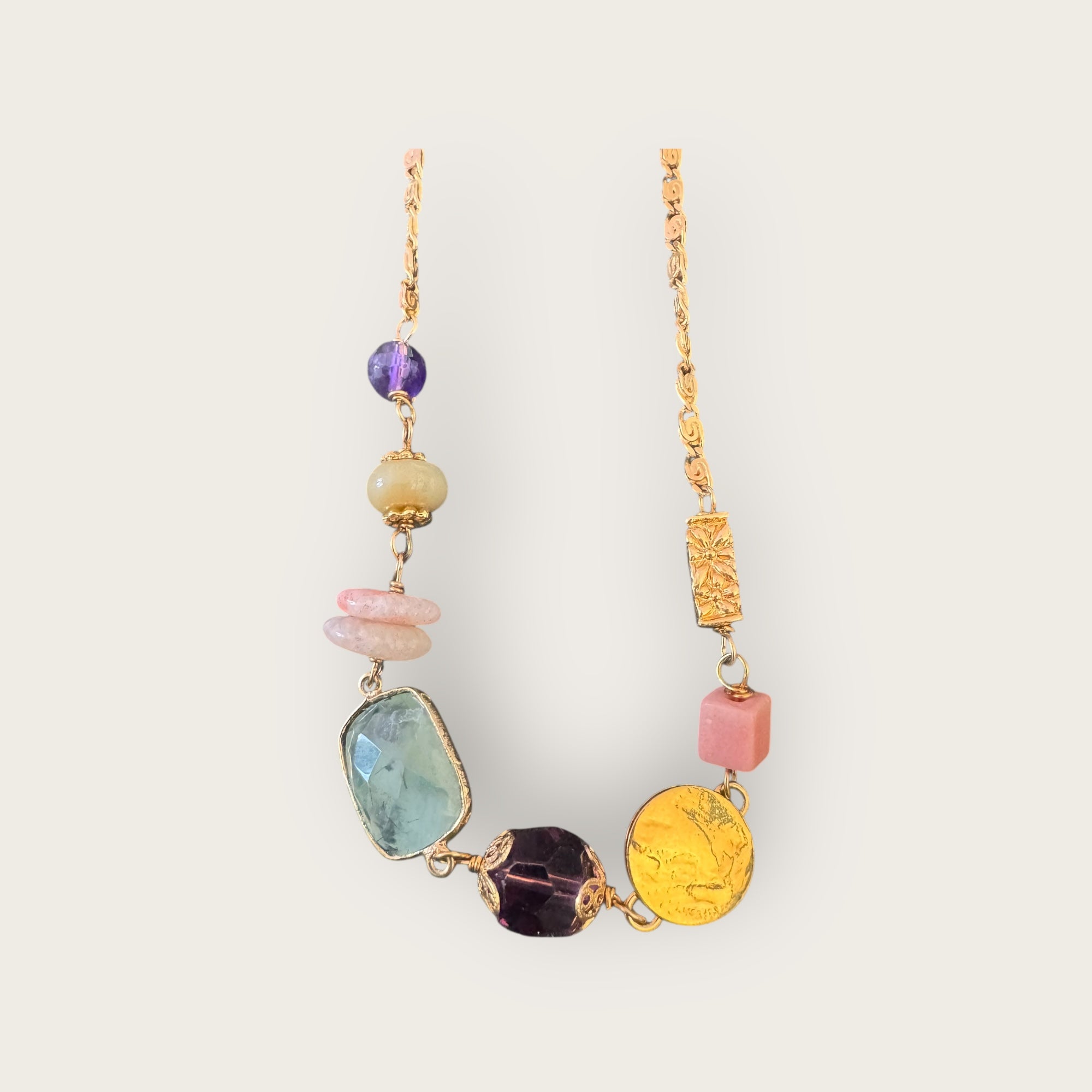 GAS BIJOUX - Sautoir VICTORIEN doré à l'or fin - Amazonite et quartz