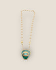 GAS BIJOUX - Collier BILY doré à l’or fin - Cabochon agate verte avec oeil de nazar - RARE