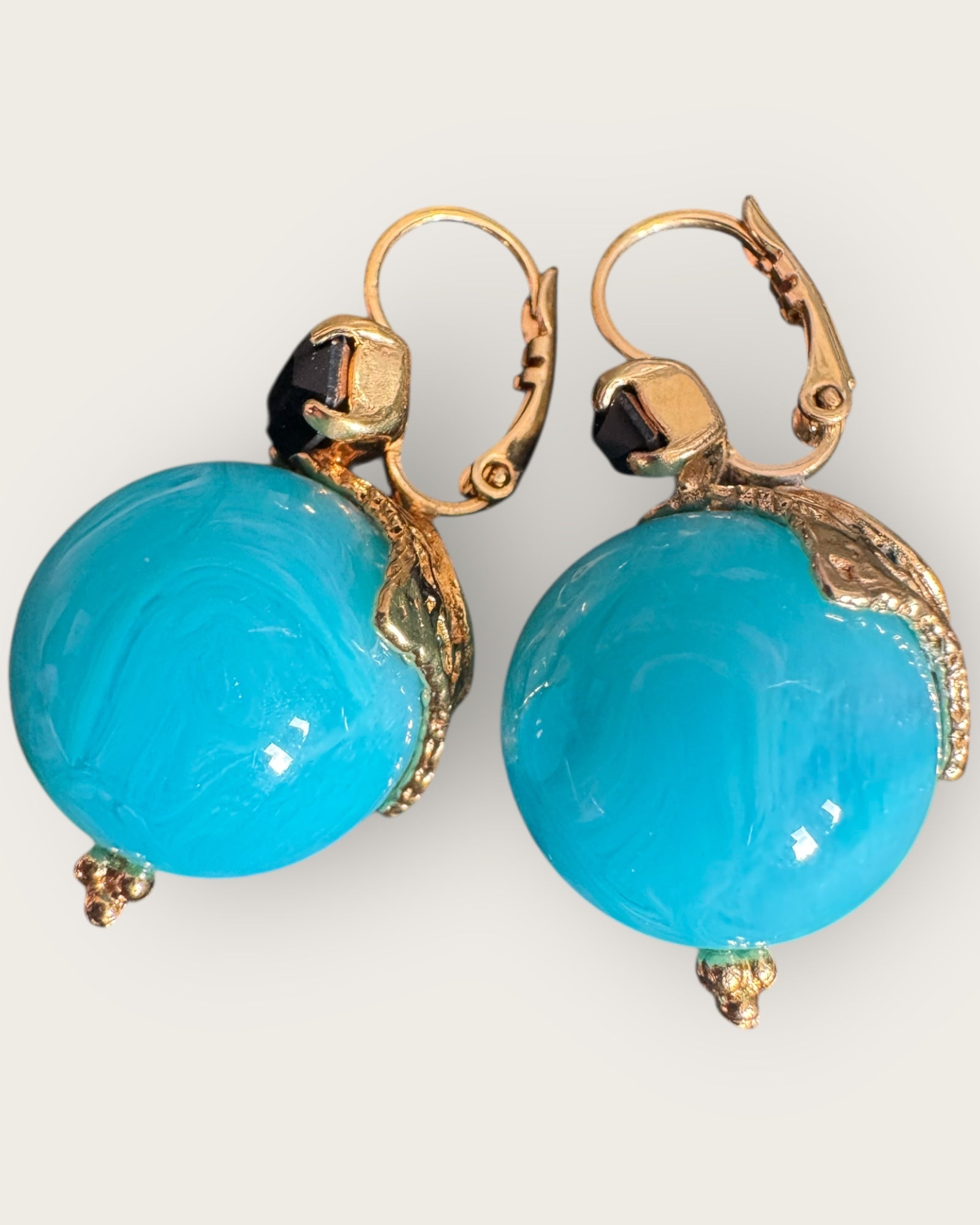 GAS BIJOUX - Boucles d'oreilles DECALCIA dorées à l'or fin - Turquoise et cristal noir