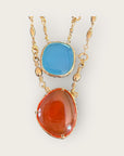 GAS BIJOUX - Collier Scapulaire serti doré à l'or fin - Cornaline et Aigue Marine