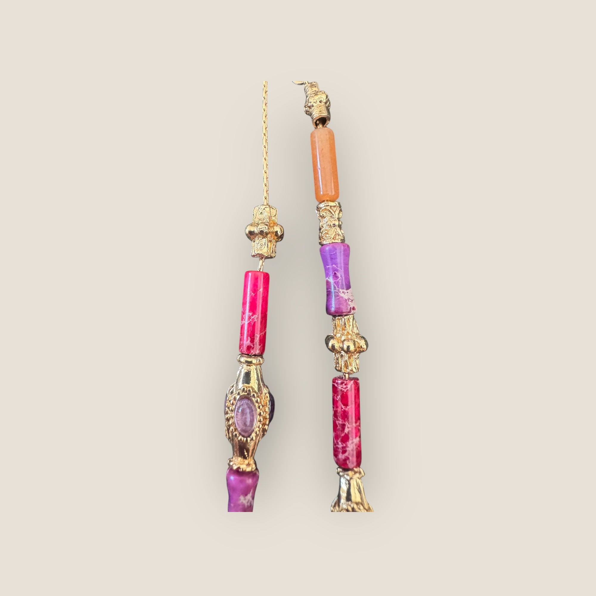 GAS BIJOUX - Collier KALI BIS doré à l’or fin - Jaspe rouge et quartz rose