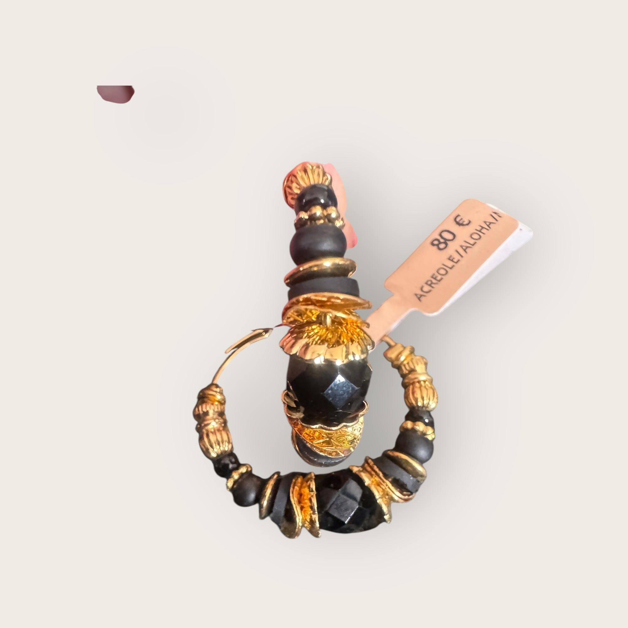 GAS BIJOUX - Boucles d'oreilles créoles ALOHA mini dorées à l'or fin - Noires