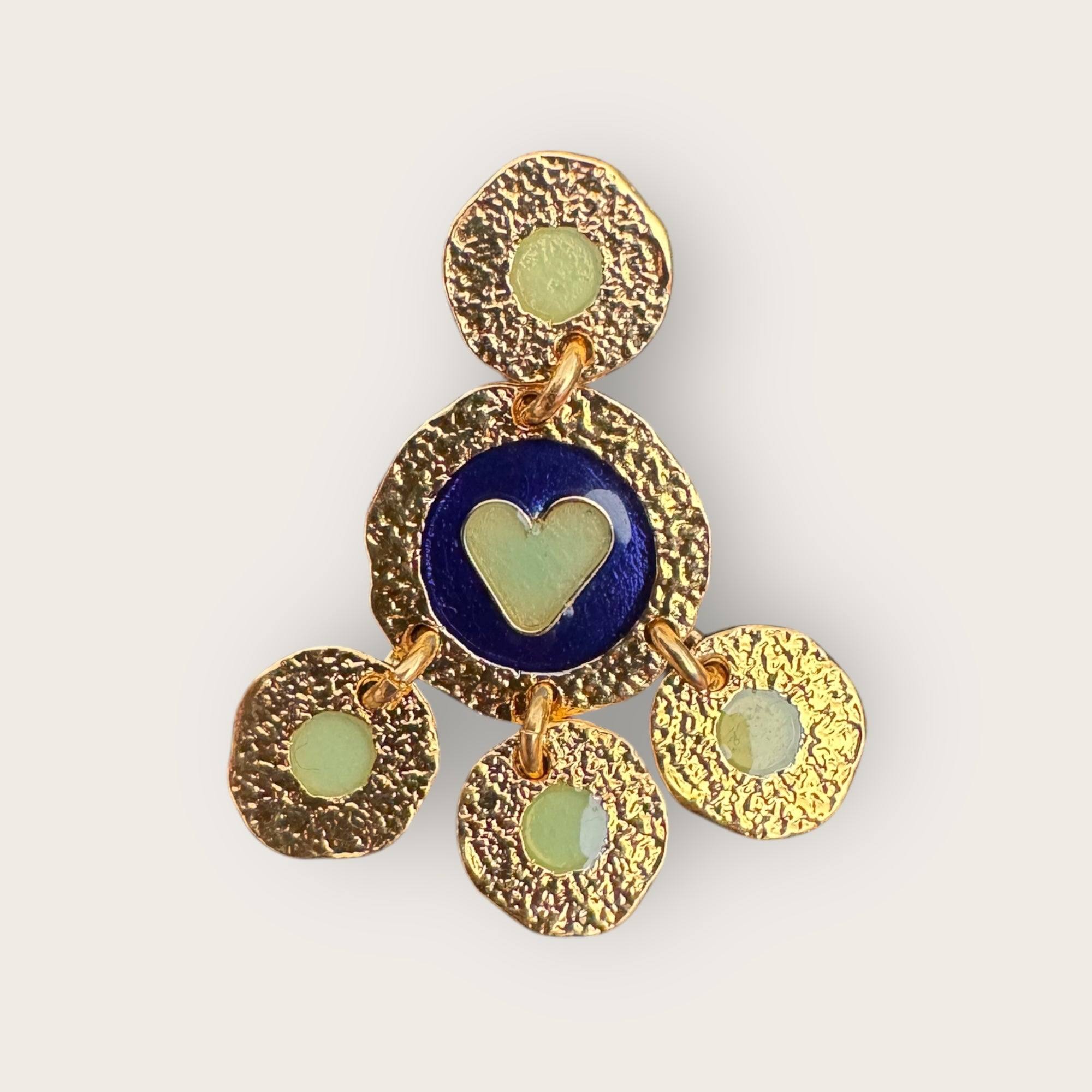 GAS BIJOUX - Boucles d'oreilles ILLUSION dorées à l'or fin - Bleu marine et coeur vert menthe