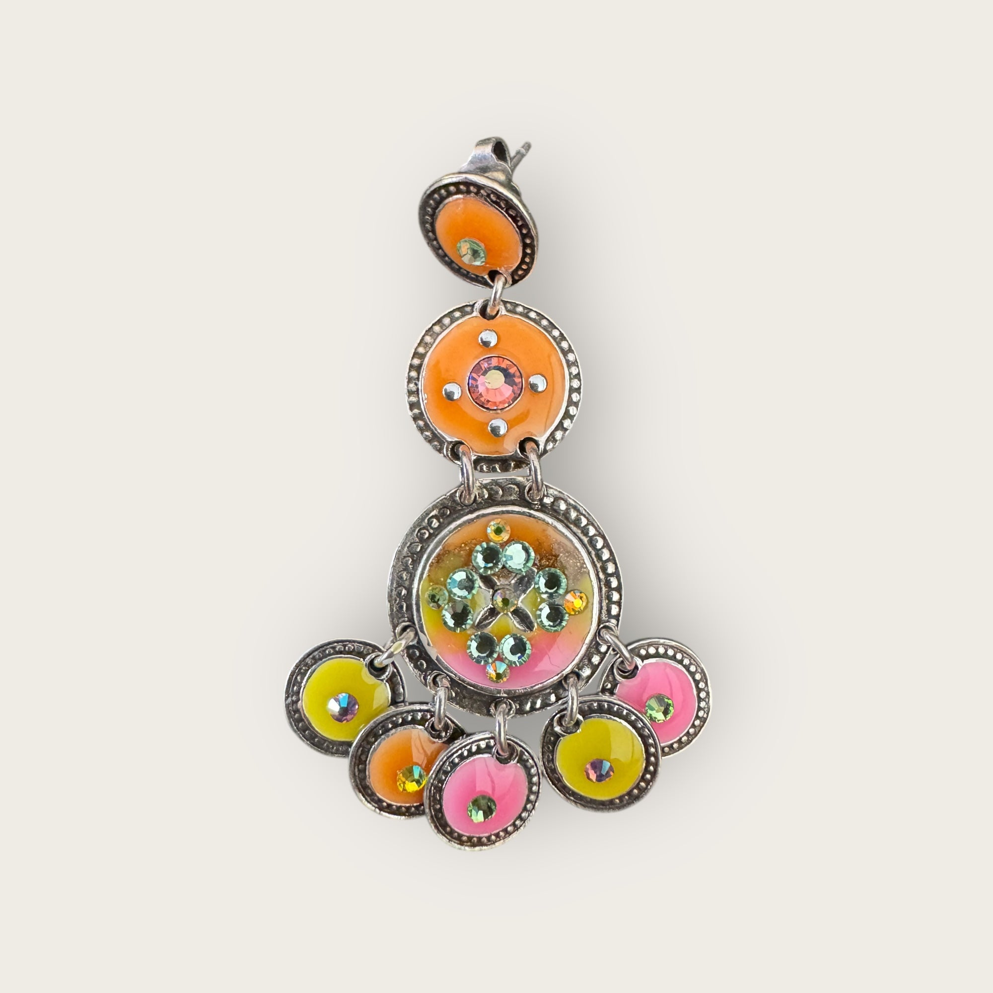 GAS BIJOUX - Boucles d'oreilles SEQUIN trois rang argentées à l'or fin - Orange et rose