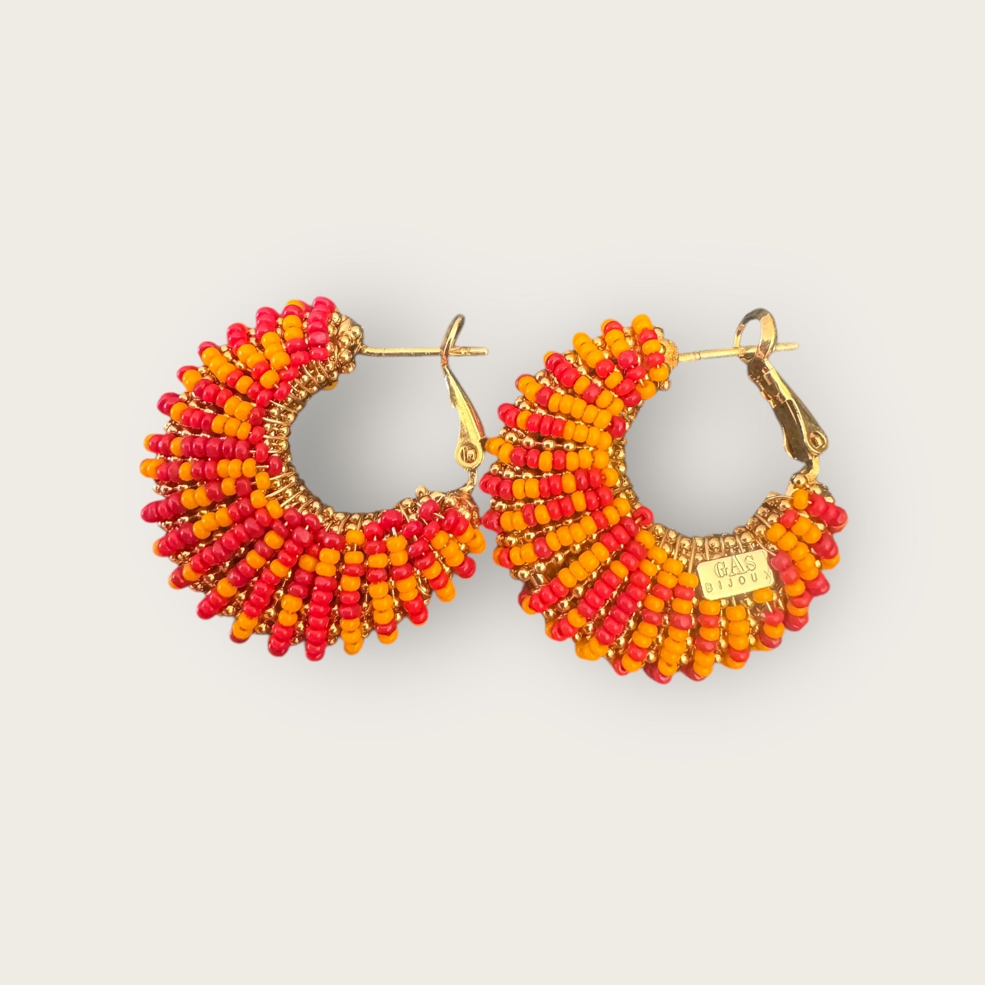 GAS BIJOUX - Boucles d’oreilles IZZIA petit modèle dorées à l’or fin - Rouge et orange