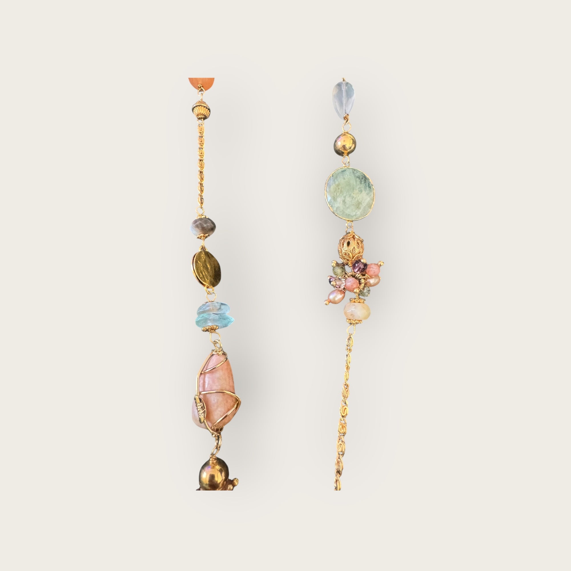 GAS BIJOUX - Sautoir VICTORIEN doré à l'or fin - Amazonite et quartz