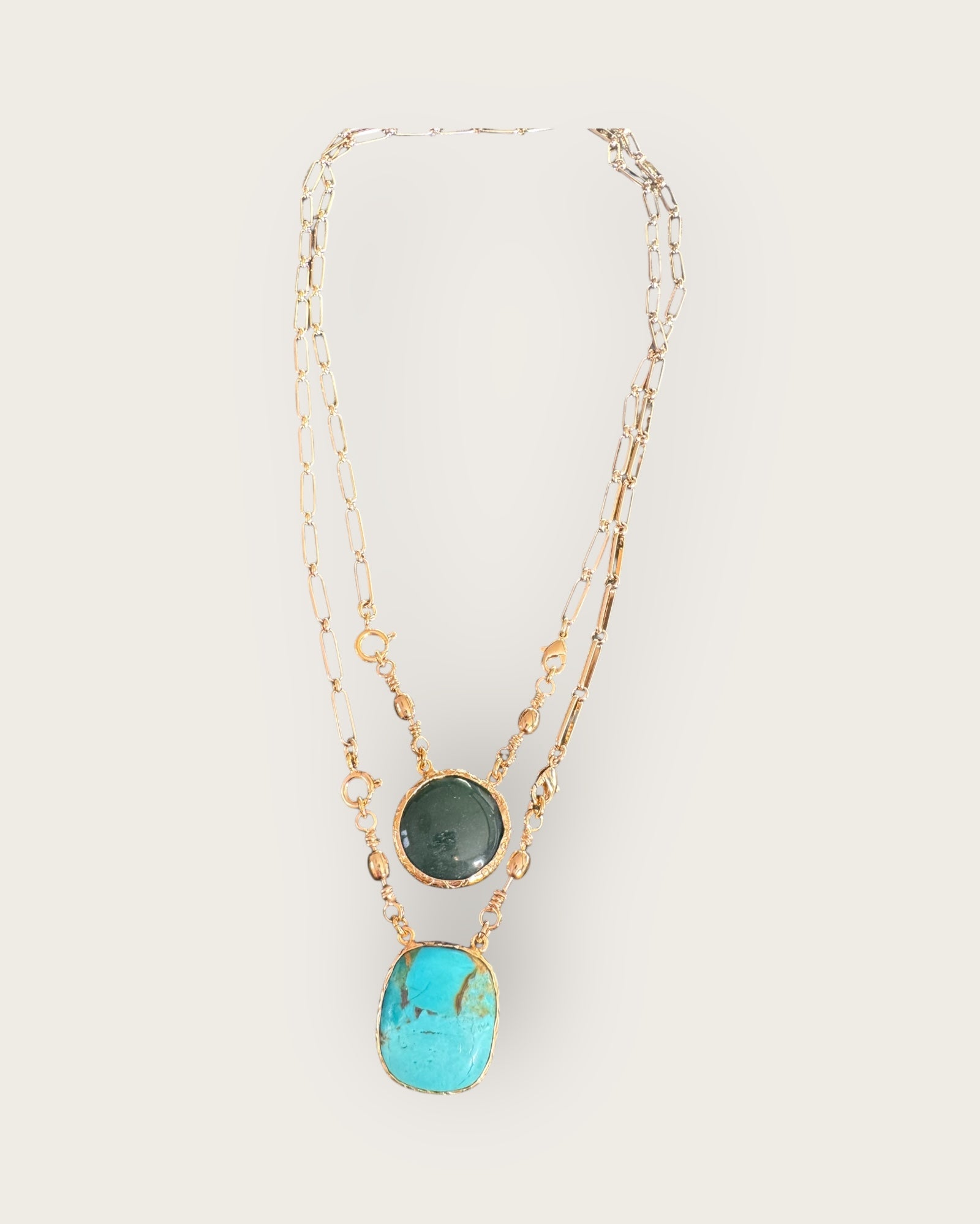 GAS BIJOUX - Collier scapulaire serti doré à l'or fin - Turquoise et malachite