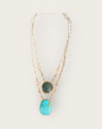 GAS BIJOUX - Collier scapulaire serti doré à l'or fin - Turquoise et malachite
