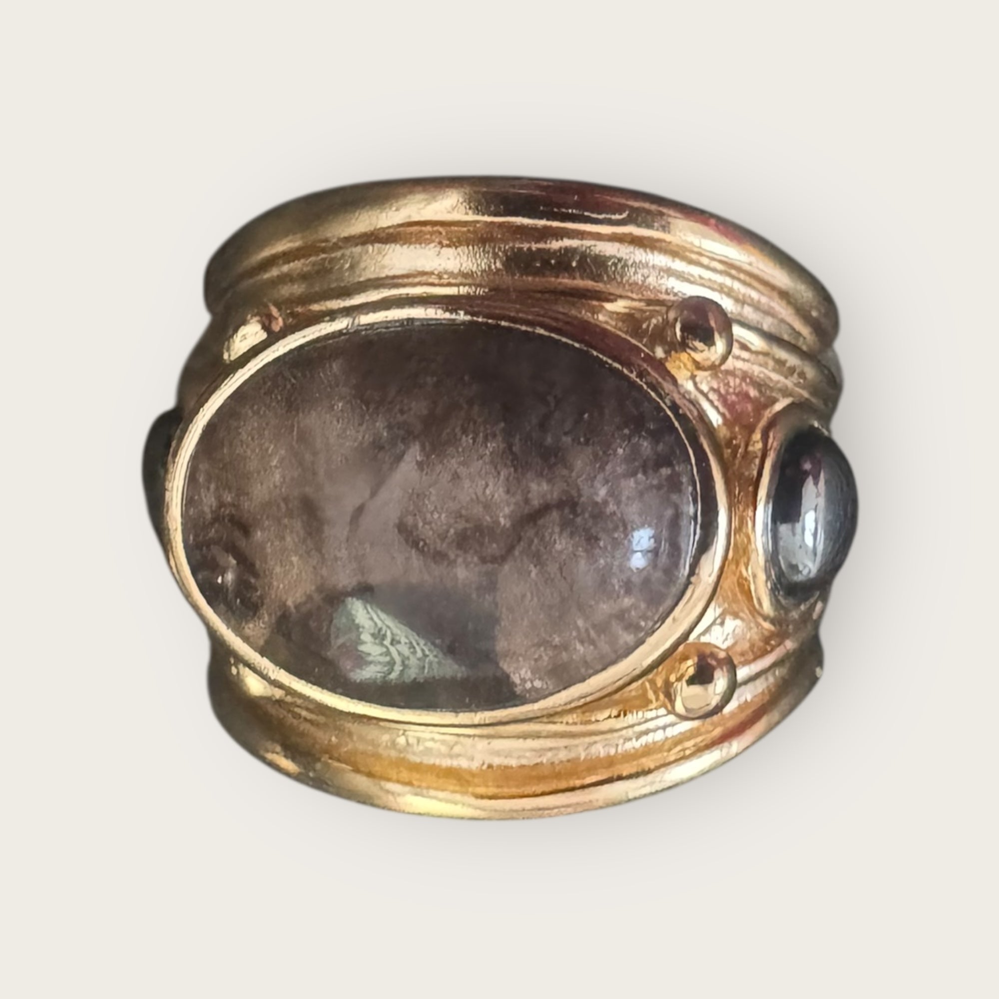 - GAS BIJOUX - Bague SIMONE dorée à l'or fin - Agate marron et hématite - TAILLE XL