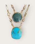 GAS BIJOUX - Collier scapulaire serti doré à l'or fin - Turquoise et malachite