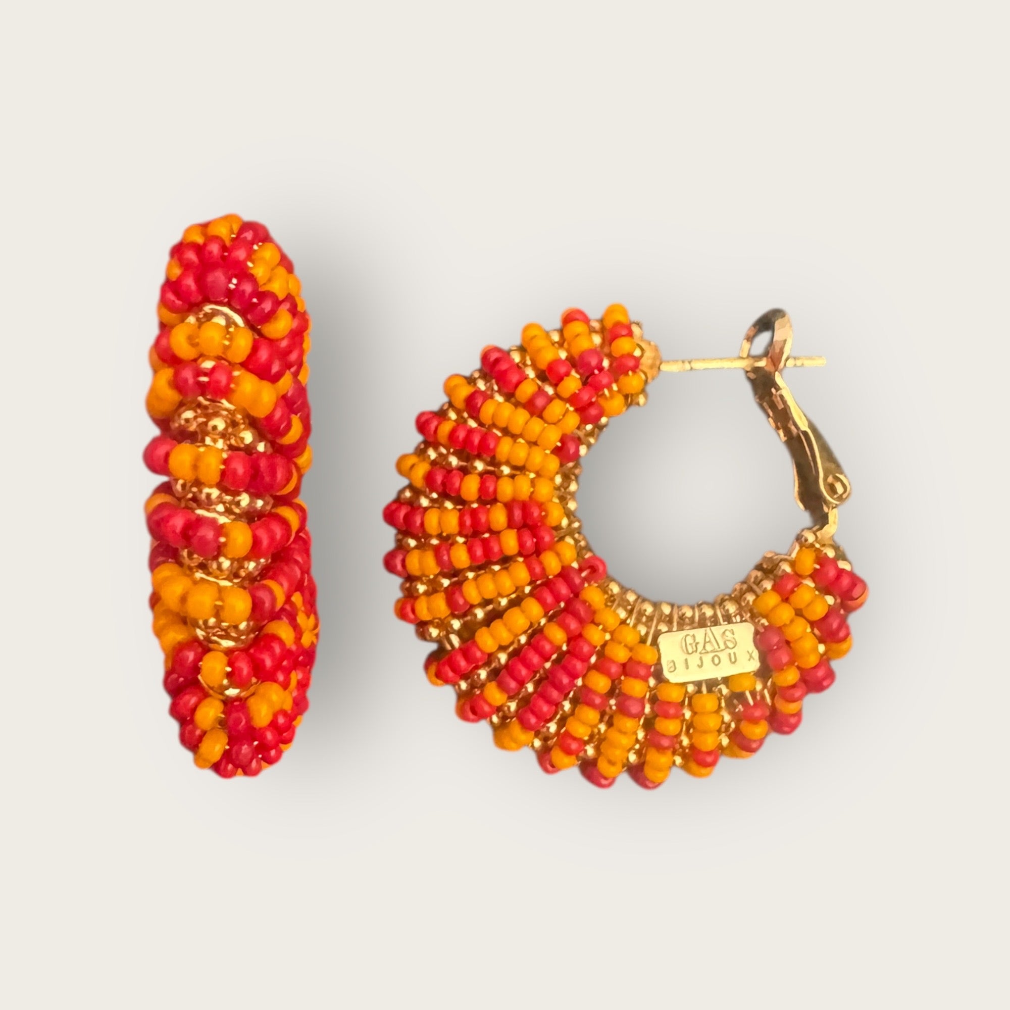 GAS BIJOUX - Boucles d’oreilles IZZIA petit modèle dorées à l’or fin - Rouge et orange