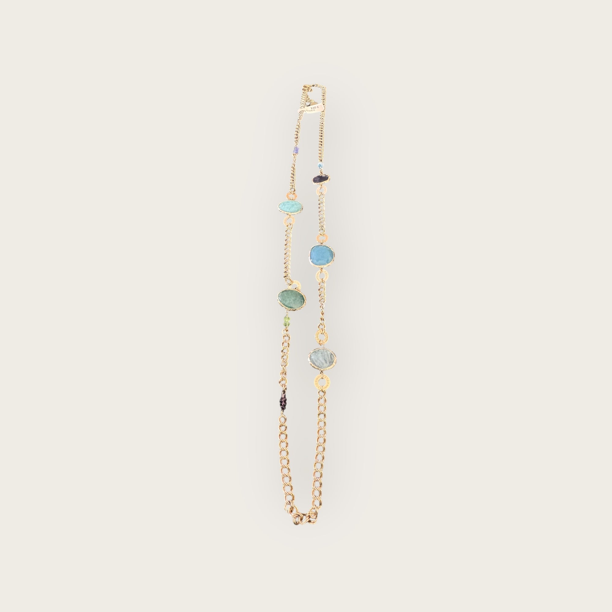 GAS BIJOUX - Sautoir SILENE doré - Amazonite, Améthyste et aigue marine