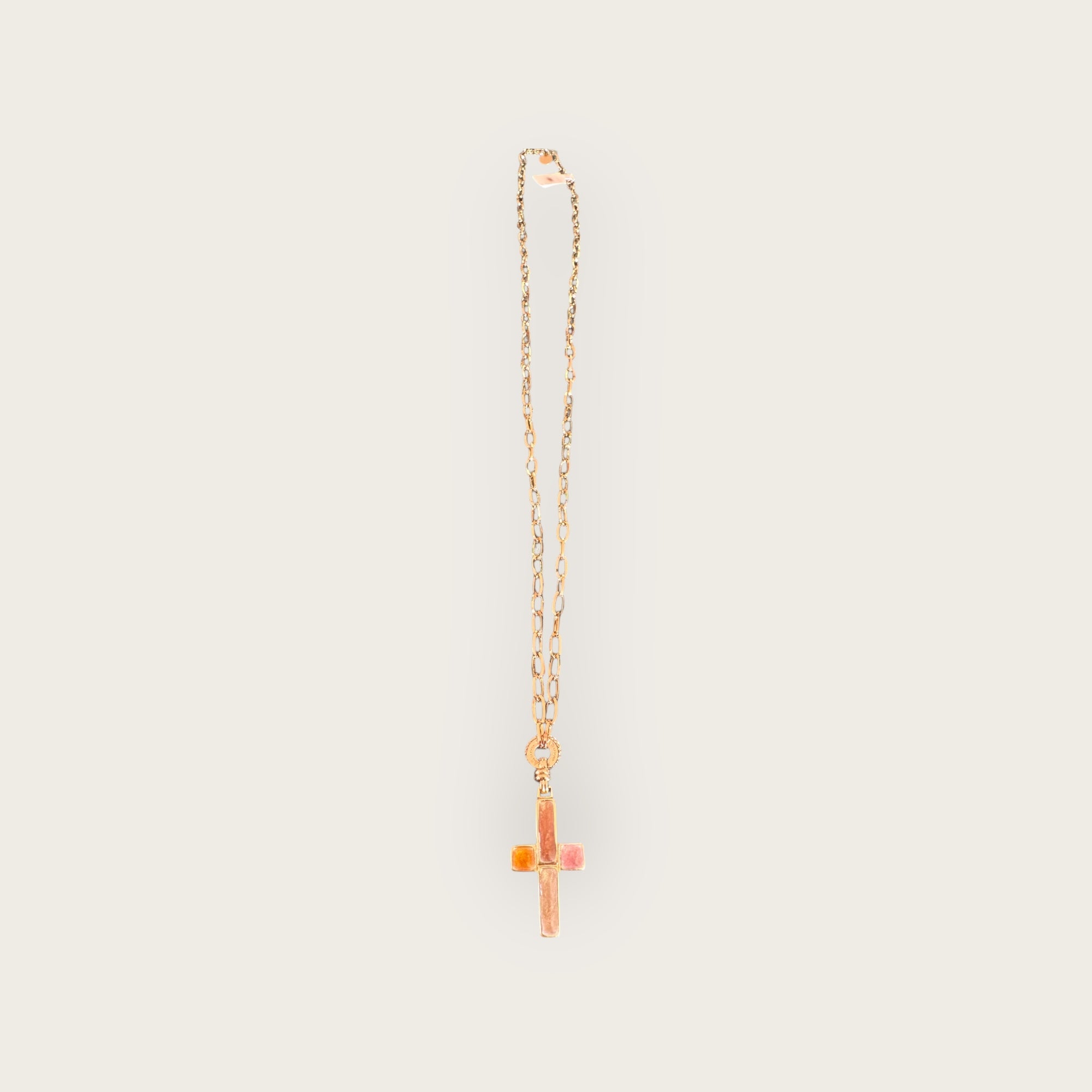 GAS BIJOUX - Sautoir croix émail petit modèle doré à l'or fin