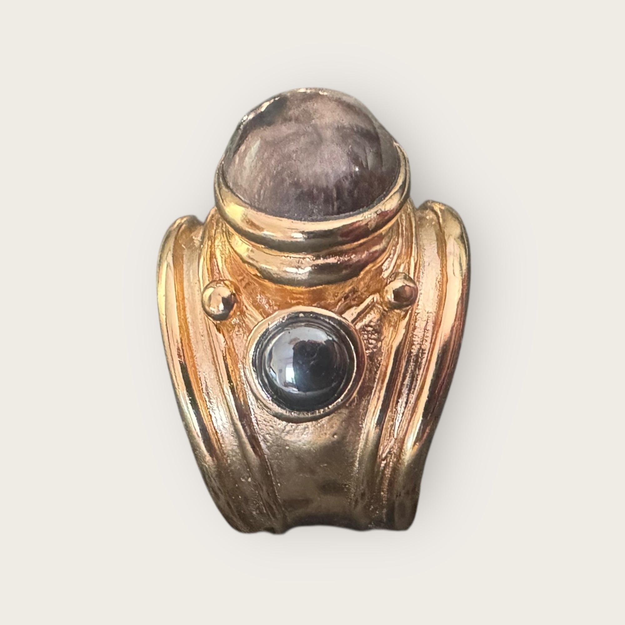 - GAS BIJOUX - Bague SIMONE dorée à l'or fin - Agate marron et hématite - TAILLE XL