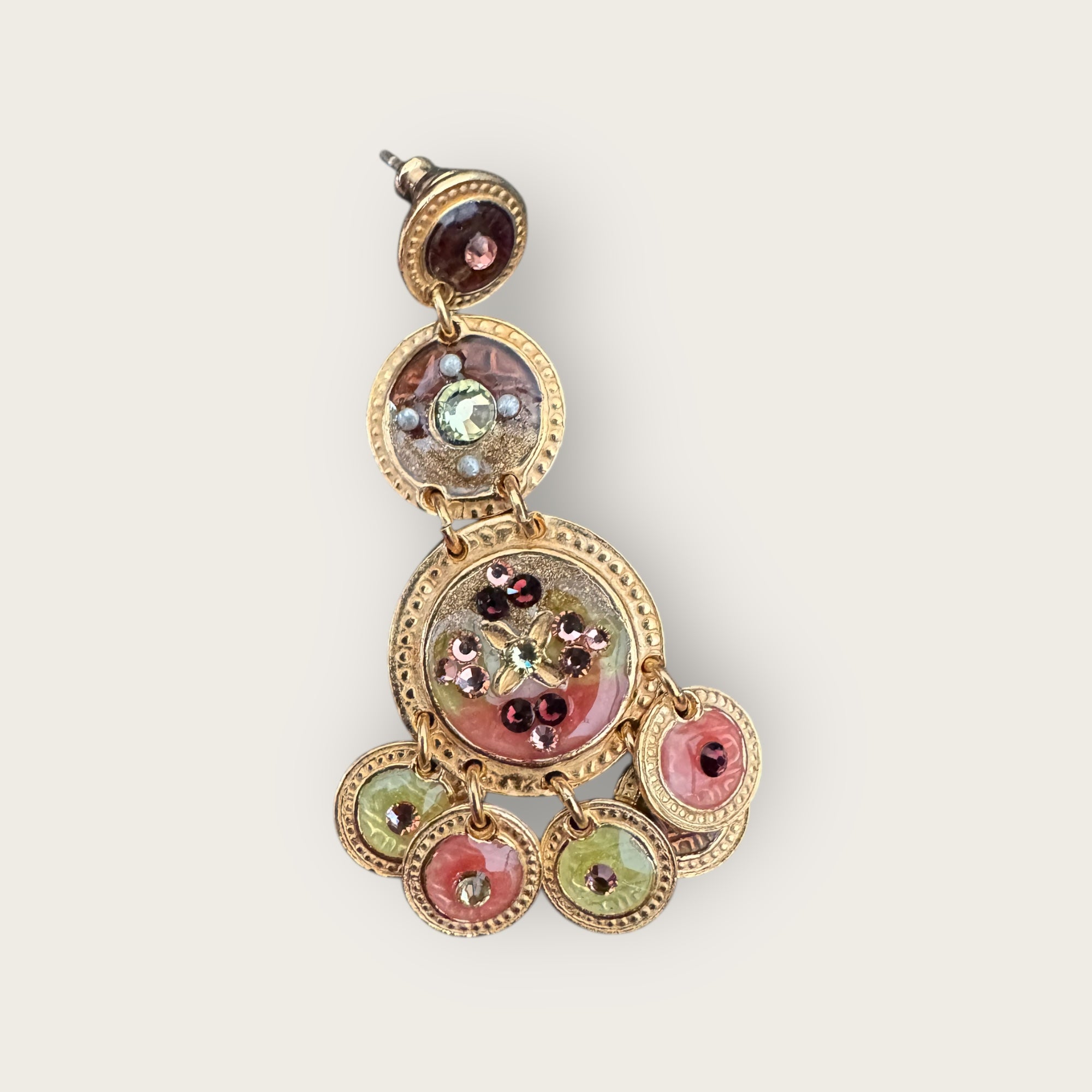 GAS BIJOUX - Boucles d'oreilles SEQUIN trois rands dorées à l'or fin - Bordeaux, rose et vert
