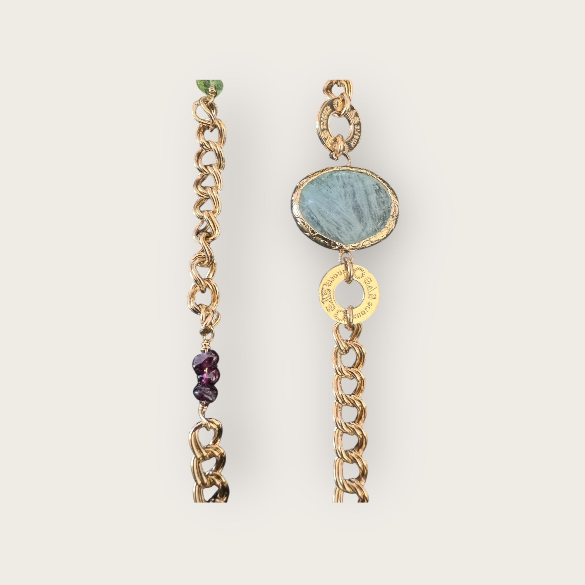 GAS BIJOUX - Sautoir SILENE doré - Amazonite, Améthyste et aigue marine