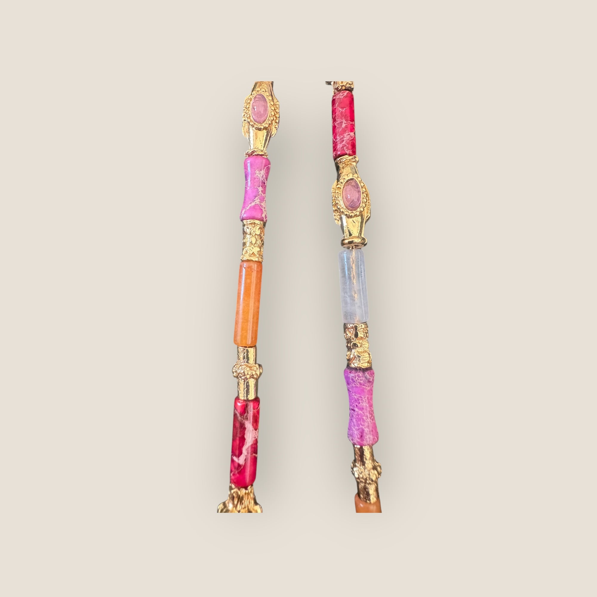 GAS BIJOUX - Collier KALI BIS doré à l’or fin - Jaspe rouge et quartz rose