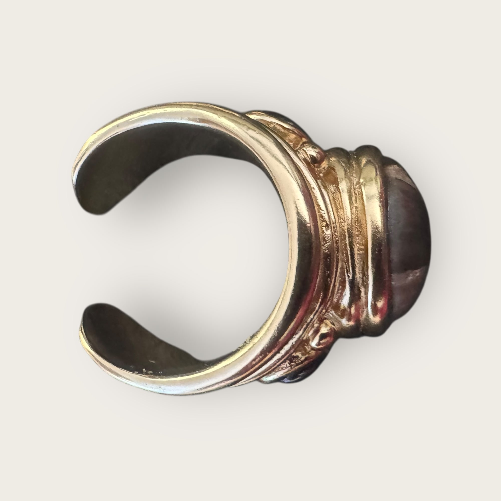 - GAS BIJOUX - Bague SIMONE dorée à l'or fin - Agate marron et hématite - TAILLE XL