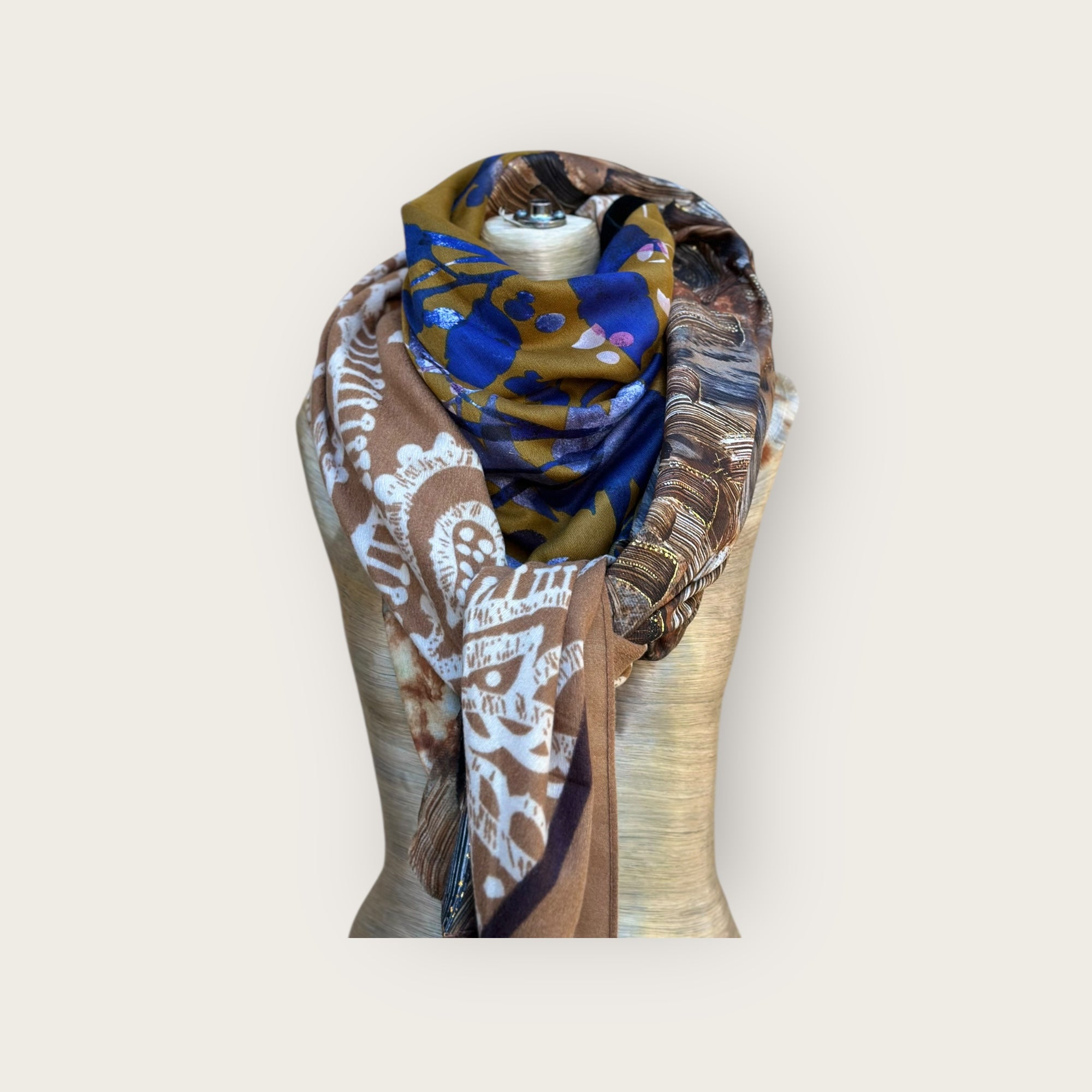 HYPNOCHIC - Foulard - Tons de marron, moutarde et bleu