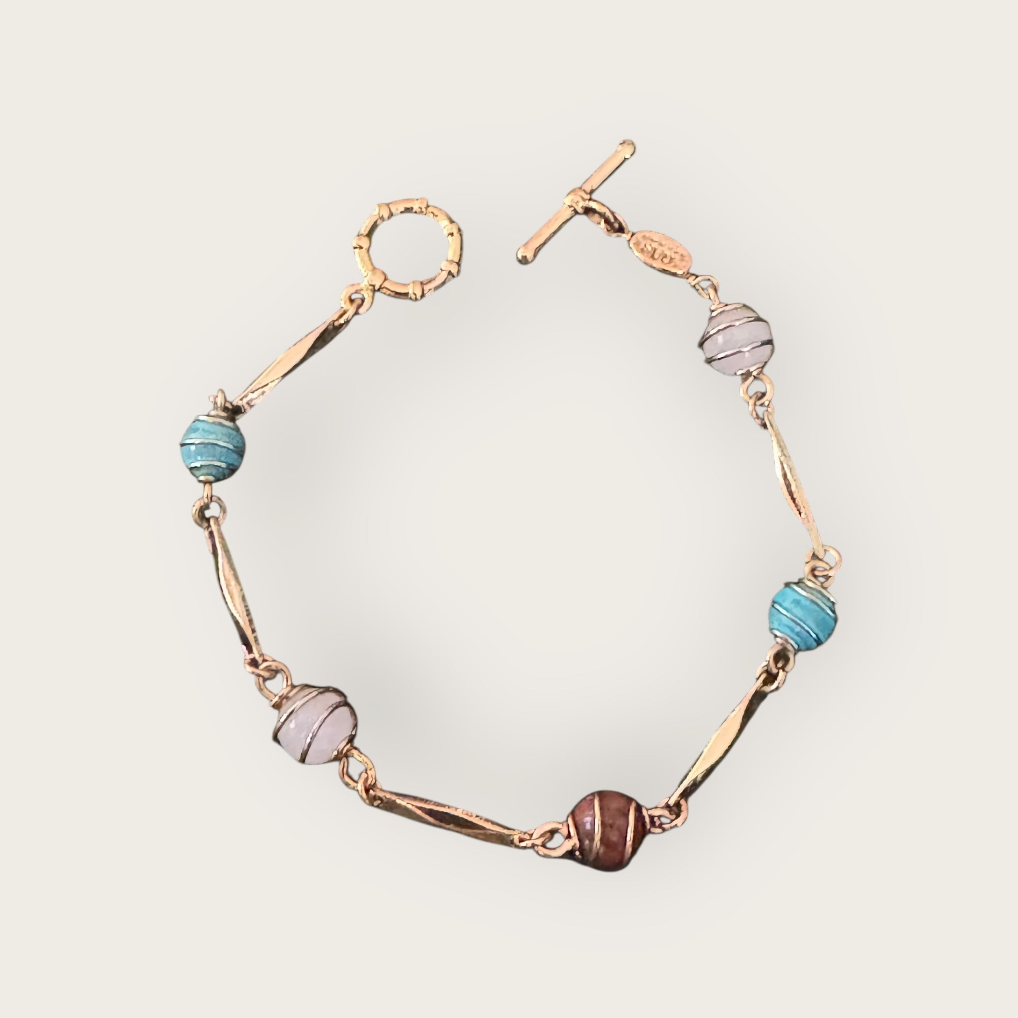 GAS BIJOUX - Bracelet PERLA serti doré à l'or fin - Turquoise, quartz marron et blanc