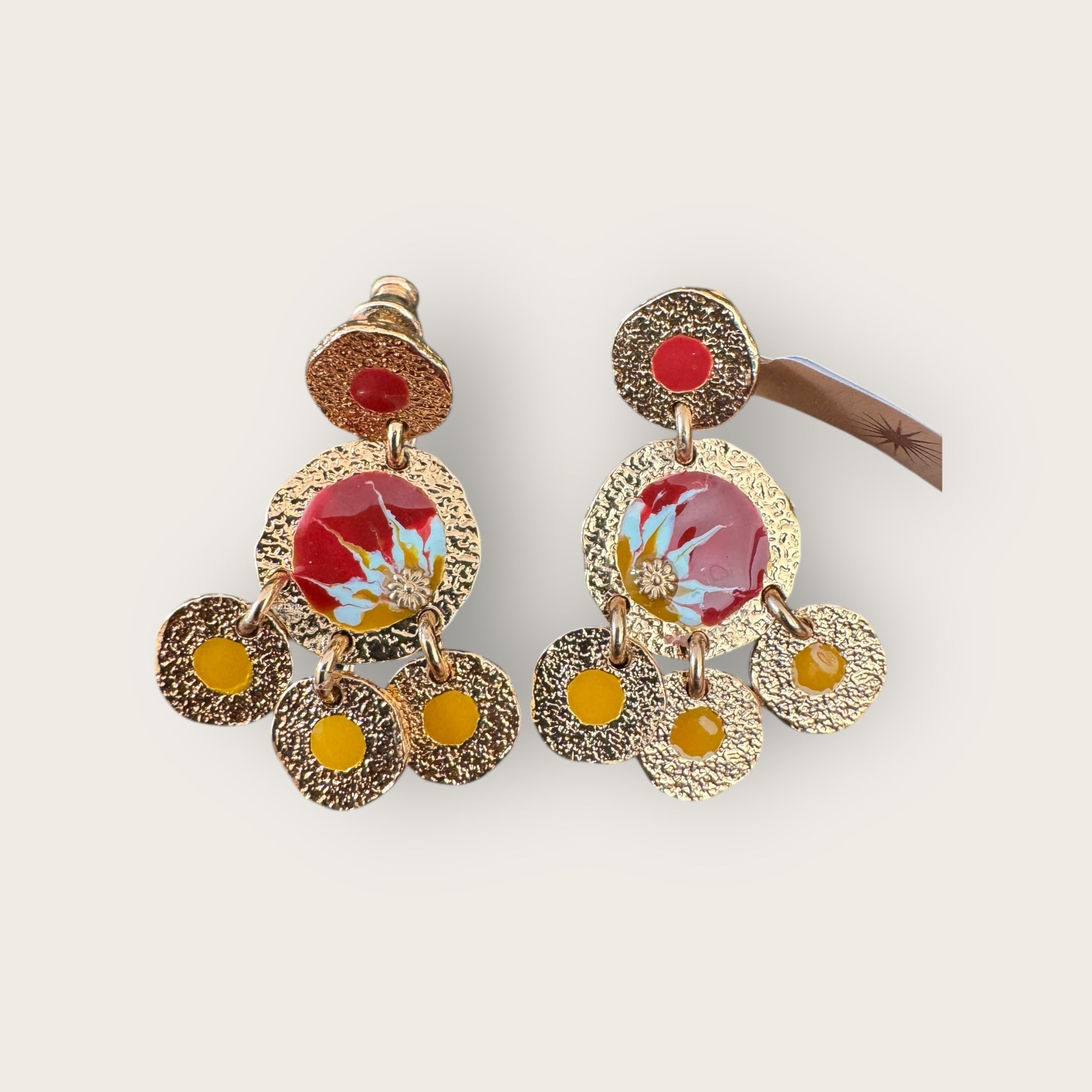 GAS BIJOUX - Boucles d'oreilles ILLUSION dorées à l'or fin - Terracota et moutarde