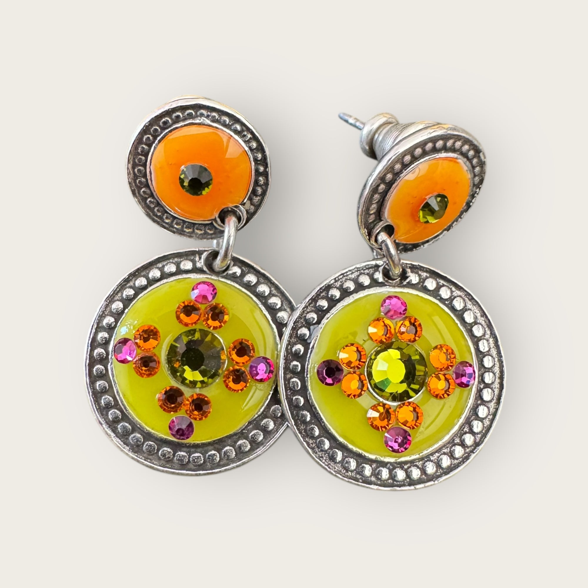 GAS BIJOUX - Boucles d'oreilles SEQUIN argentées - Orange et jaune
